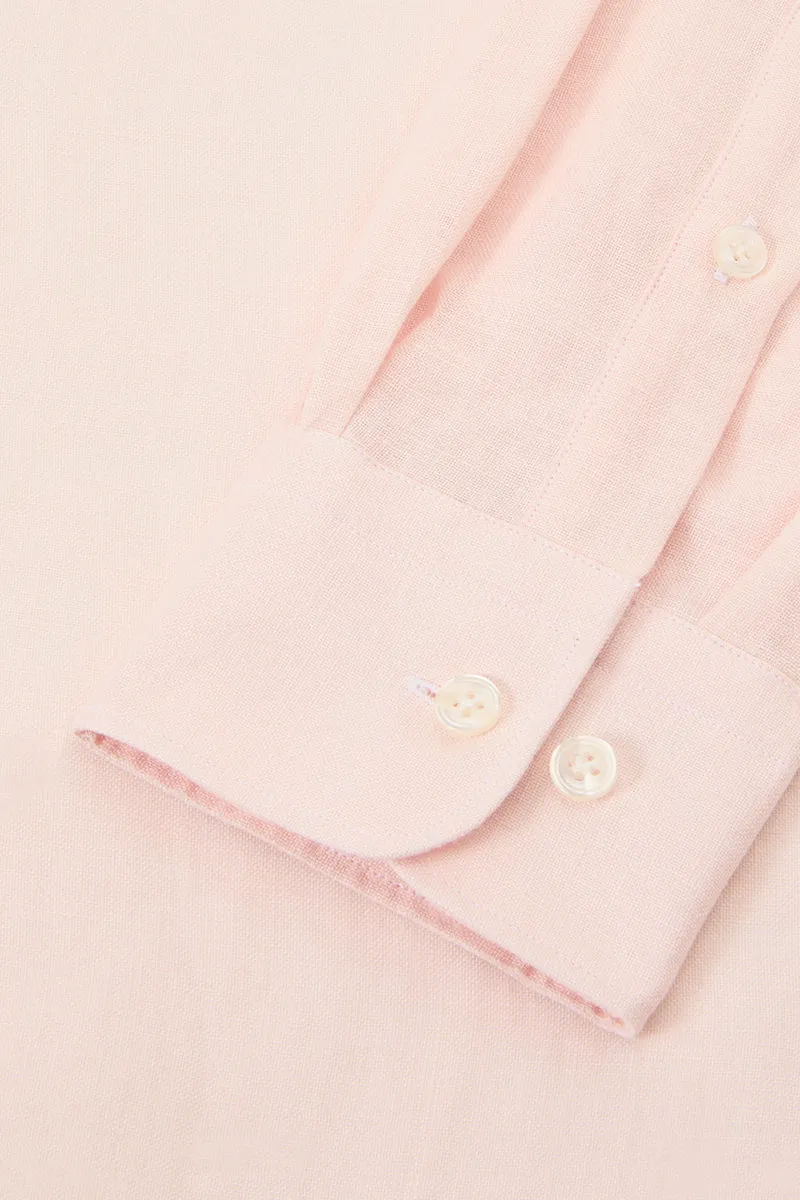 Pink Button Down Collar Standard Fit Linen Shirt