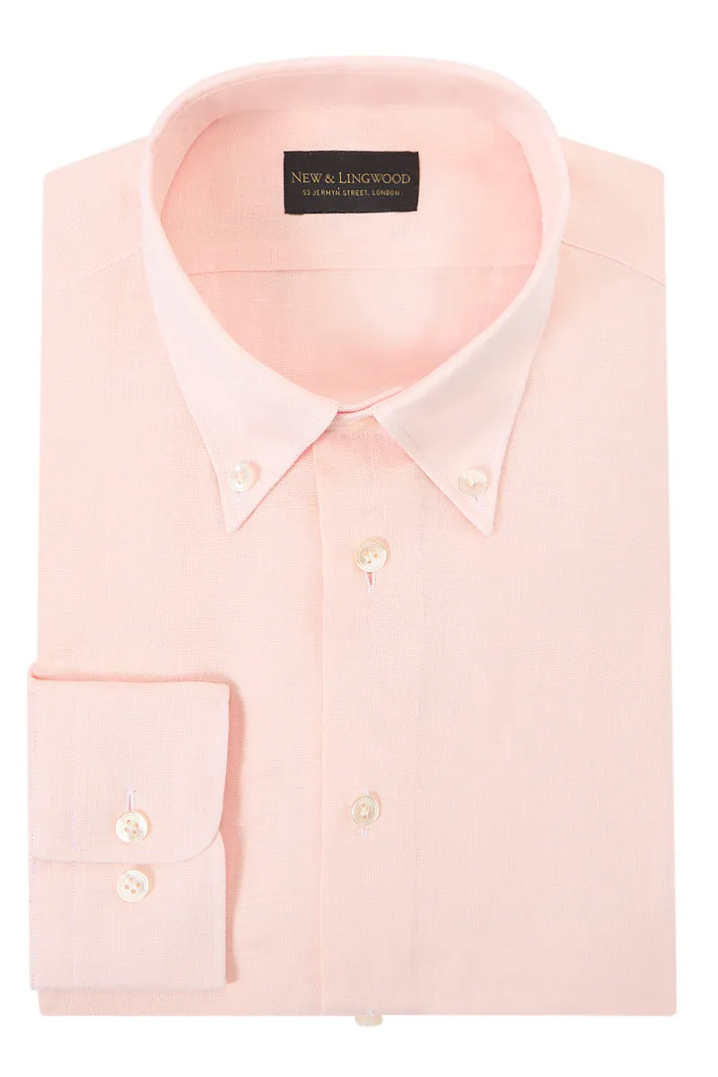 Pink Button Down Collar Standard Fit Linen Shirt