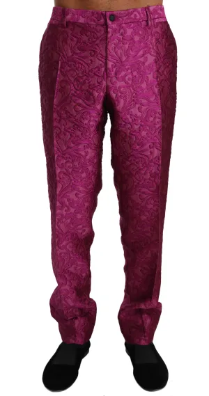 Pink Jacquard Floral Pattern Trousers Pants