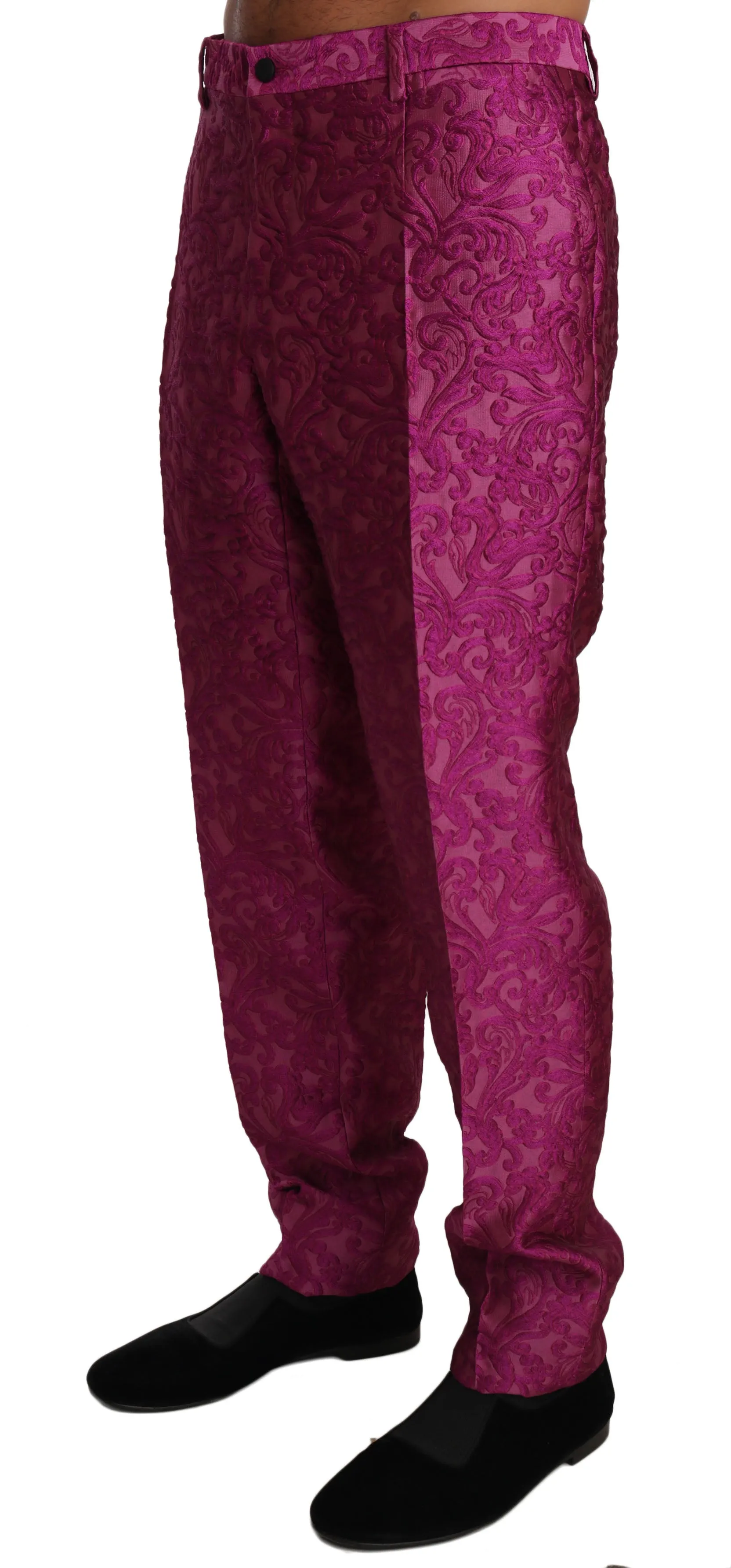 Pink Jacquard Floral Pattern Trousers Pants