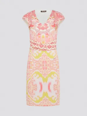 Pink Printed Cap Sleeve Dress