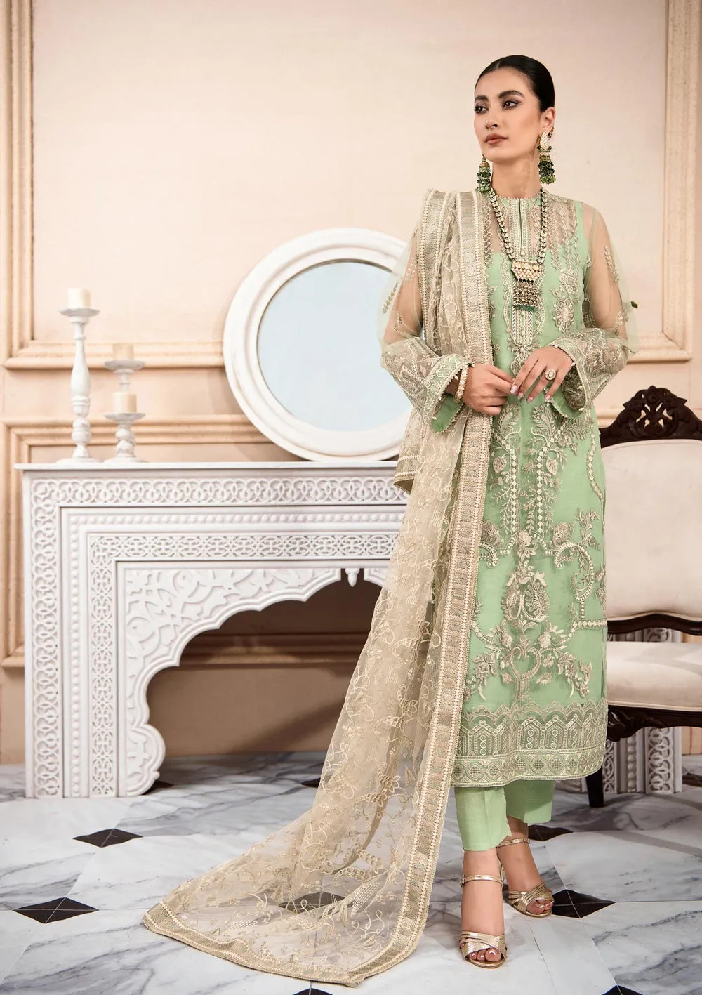 Pistachio Embroidered Pakistani Salwar Suit Dupatta Salwar Kameez