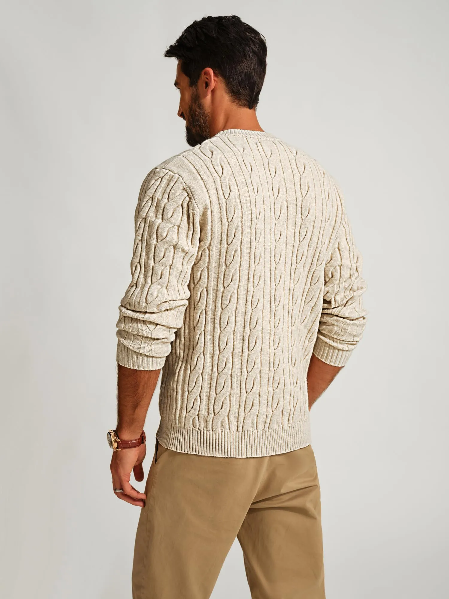 PJ PAUL JONES Mens Sweater Crewneck Cable Knit Pullover Sweater Casual Twist Textured Sweaters
