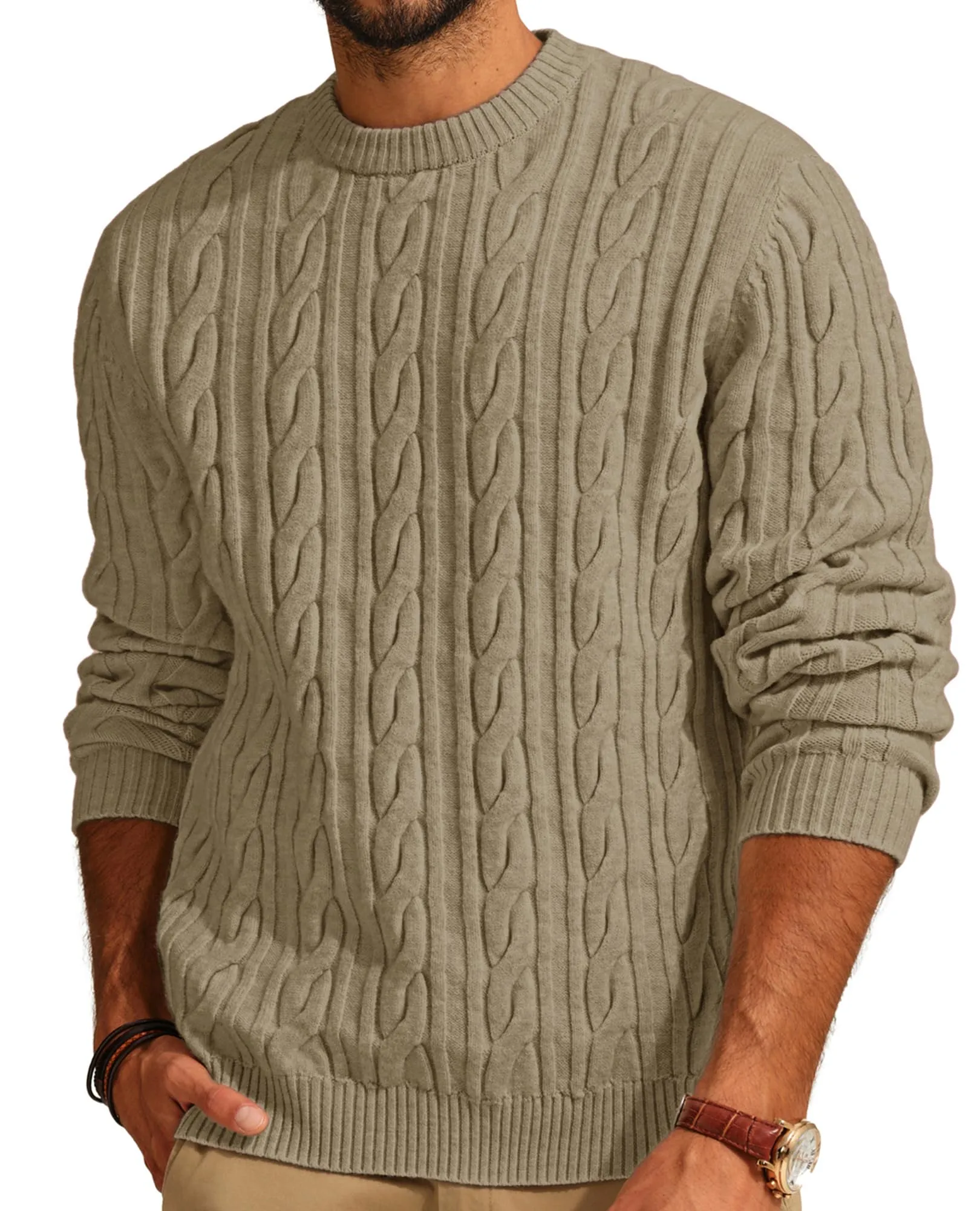 PJ PAUL JONES Mens Sweater Crewneck Cable Knit Pullover Sweater Casual Twist Textured Sweaters
