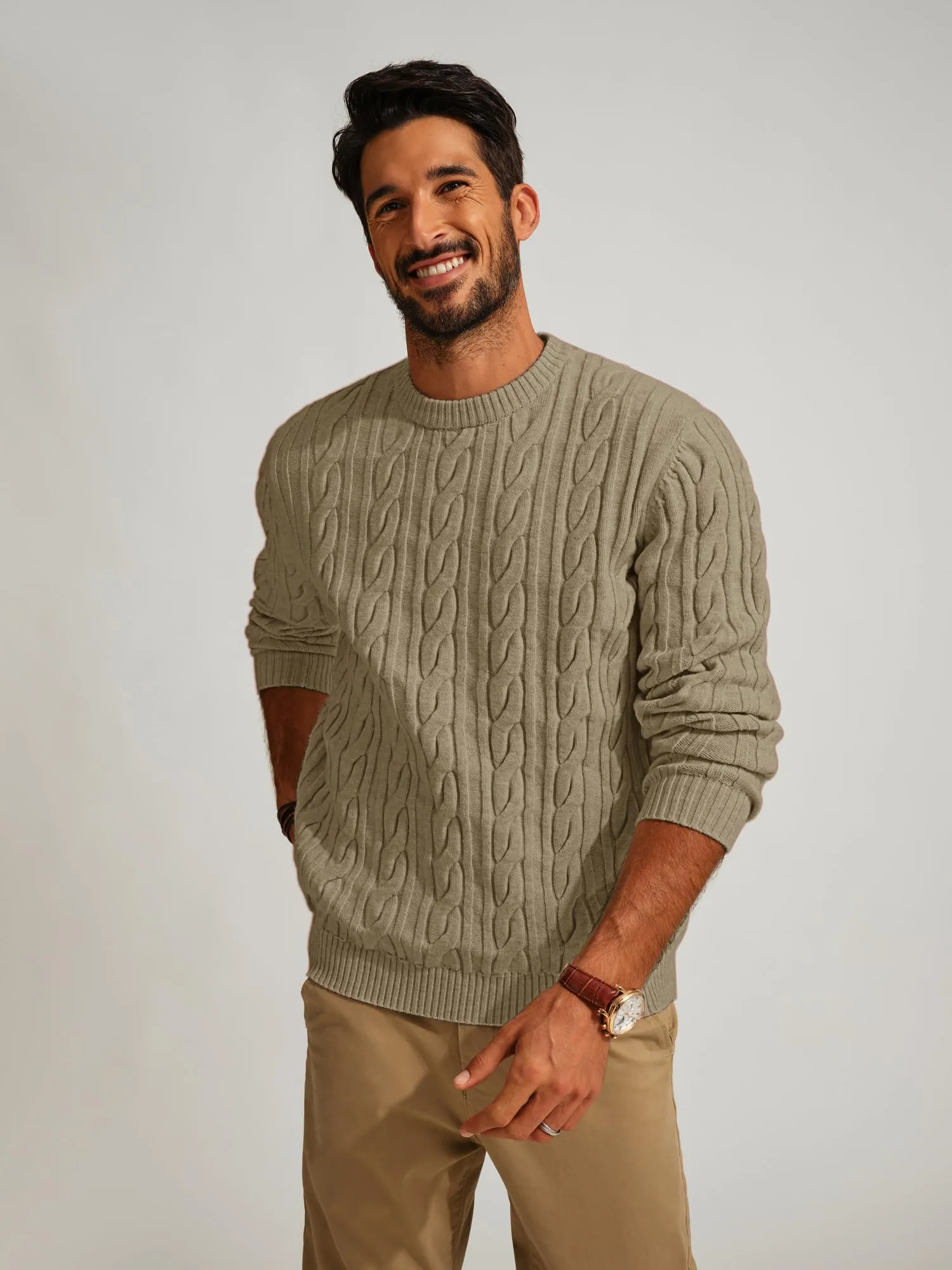 PJ PAUL JONES Mens Sweater Crewneck Cable Knit Pullover Sweater Casual Twist Textured Sweaters