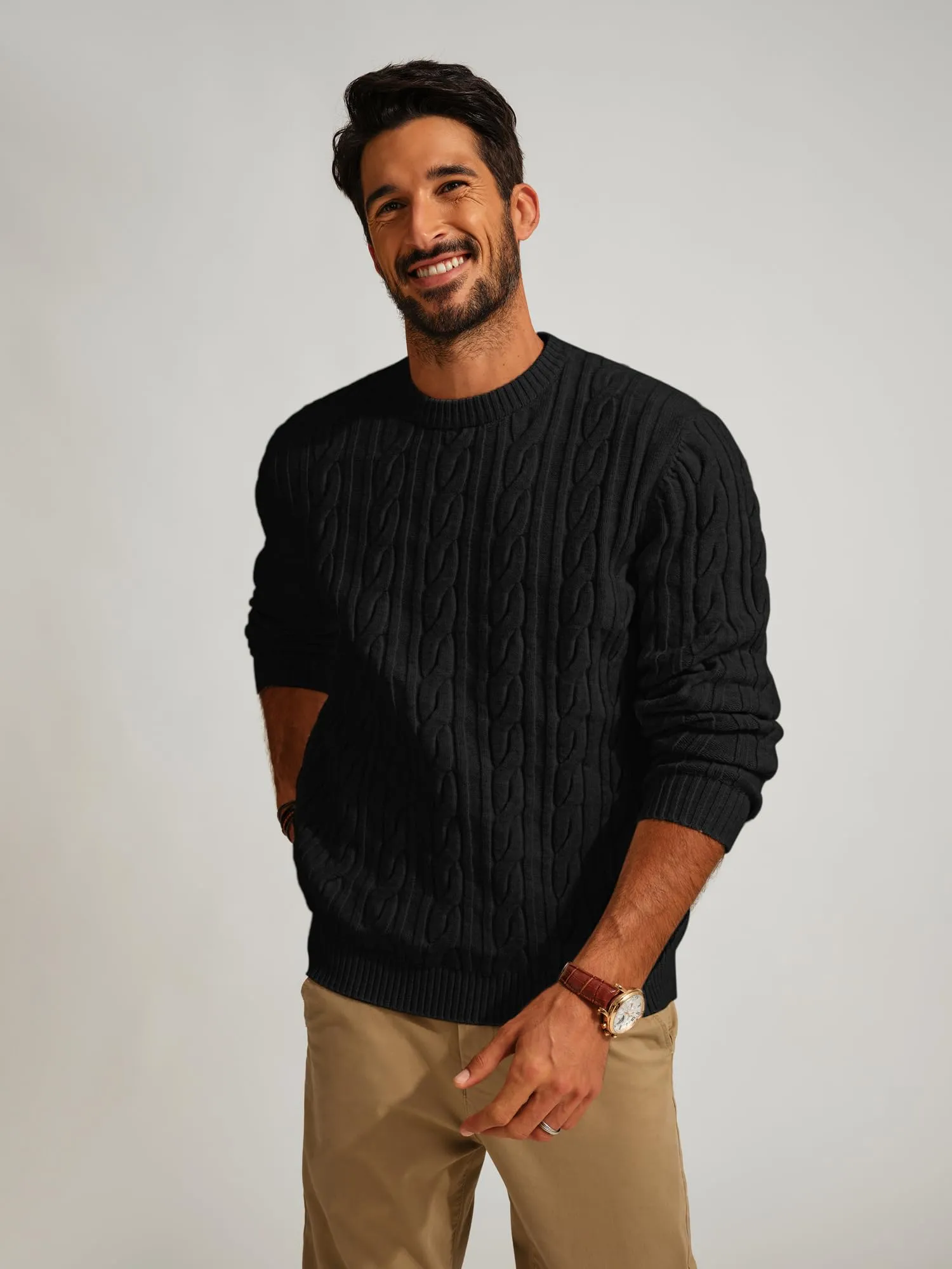 PJ PAUL JONES Mens Sweater Crewneck Cable Knit Pullover Sweater Casual Twist Textured Sweaters