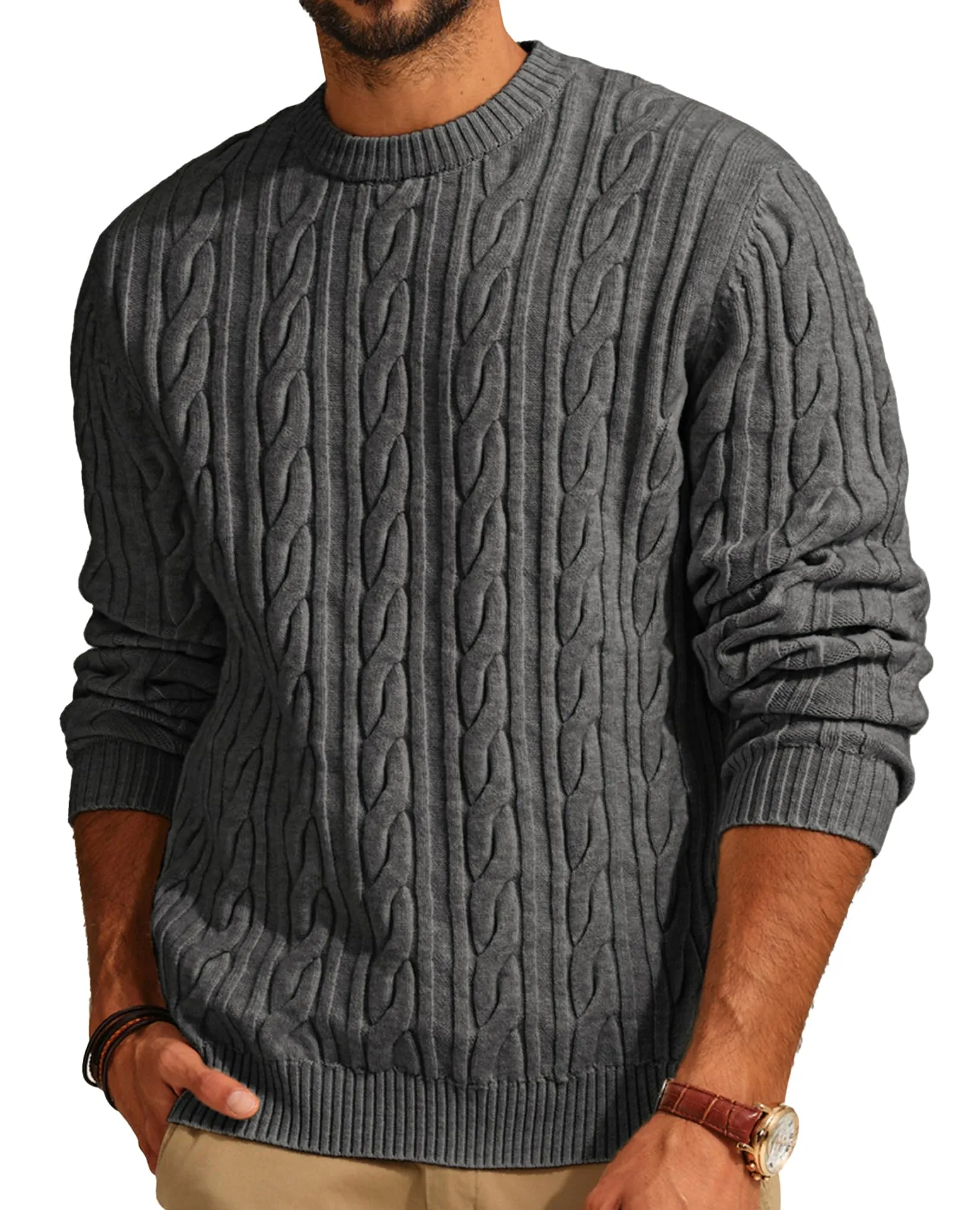 PJ PAUL JONES Mens Sweater Crewneck Cable Knit Pullover Sweater Casual Twist Textured Sweaters
