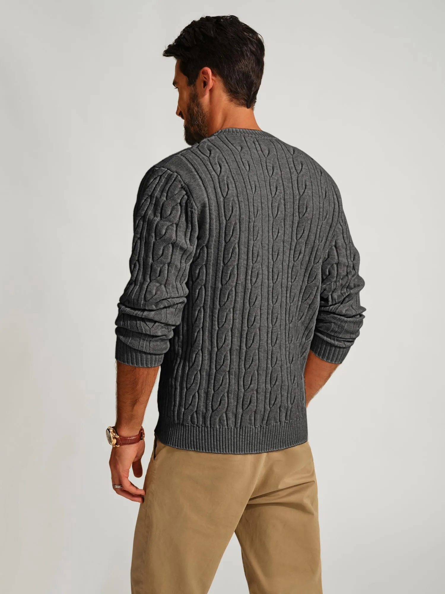 PJ PAUL JONES Mens Sweater Crewneck Cable Knit Pullover Sweater Casual Twist Textured Sweaters