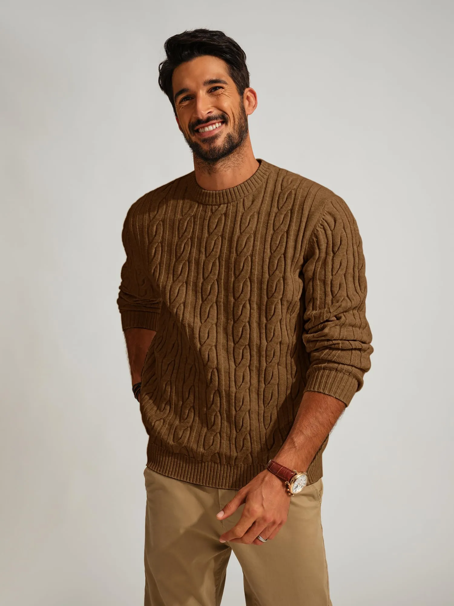 PJ PAUL JONES Mens Sweater Crewneck Cable Knit Pullover Sweater Casual Twist Textured Sweaters