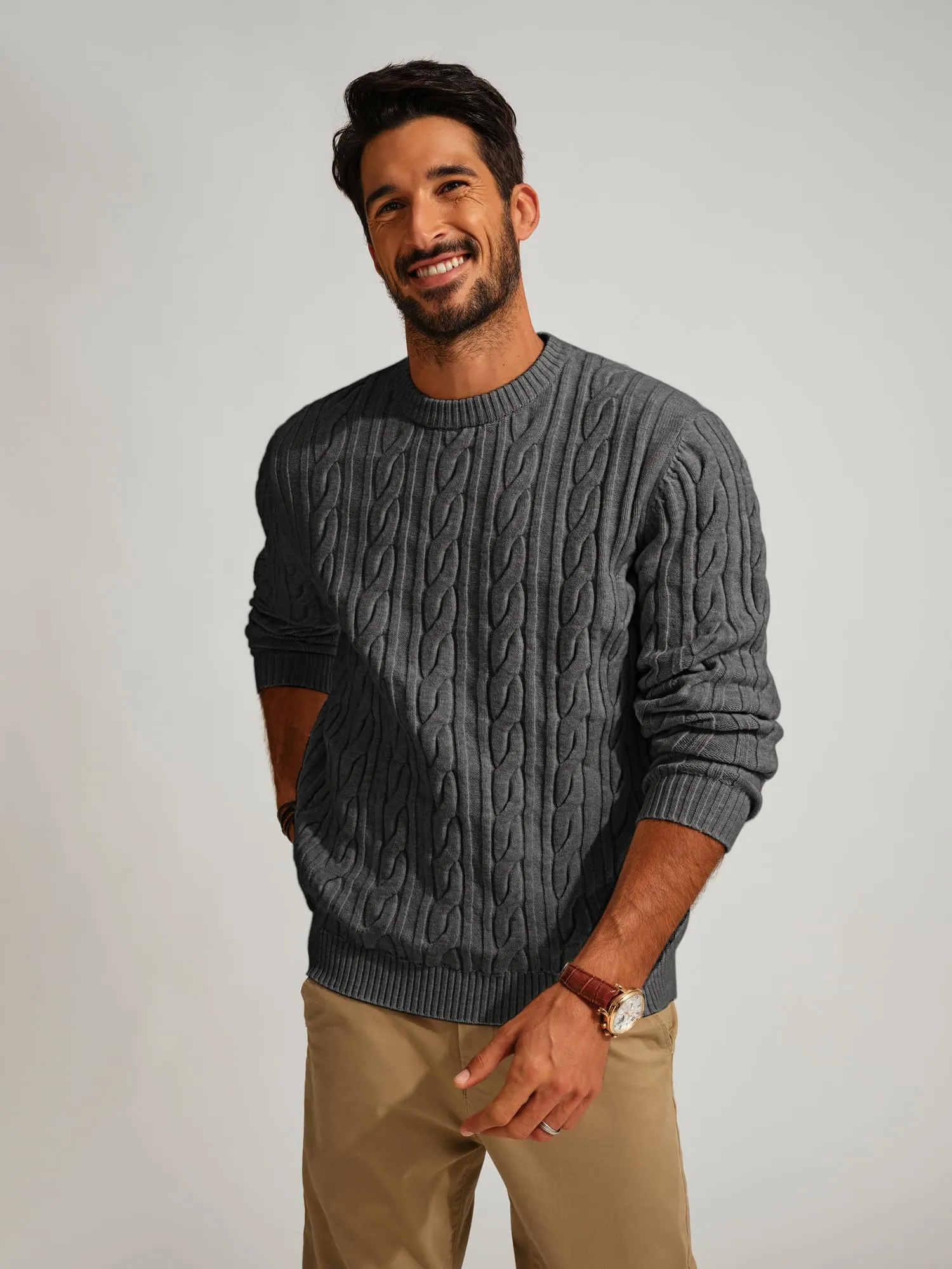 PJ PAUL JONES Mens Sweater Crewneck Cable Knit Pullover Sweater Casual Twist Textured Sweaters