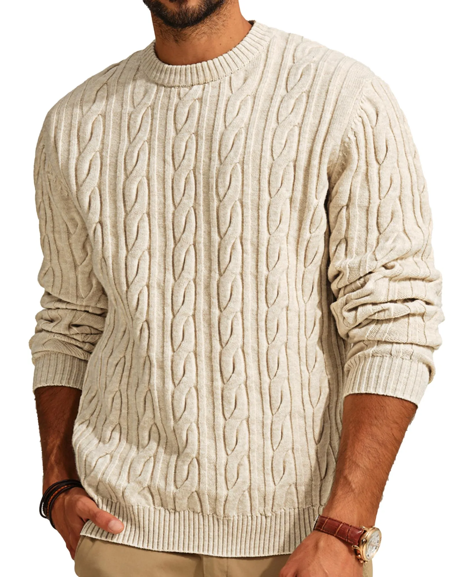 PJ PAUL JONES Mens Sweater Crewneck Cable Knit Pullover Sweater Casual Twist Textured Sweaters