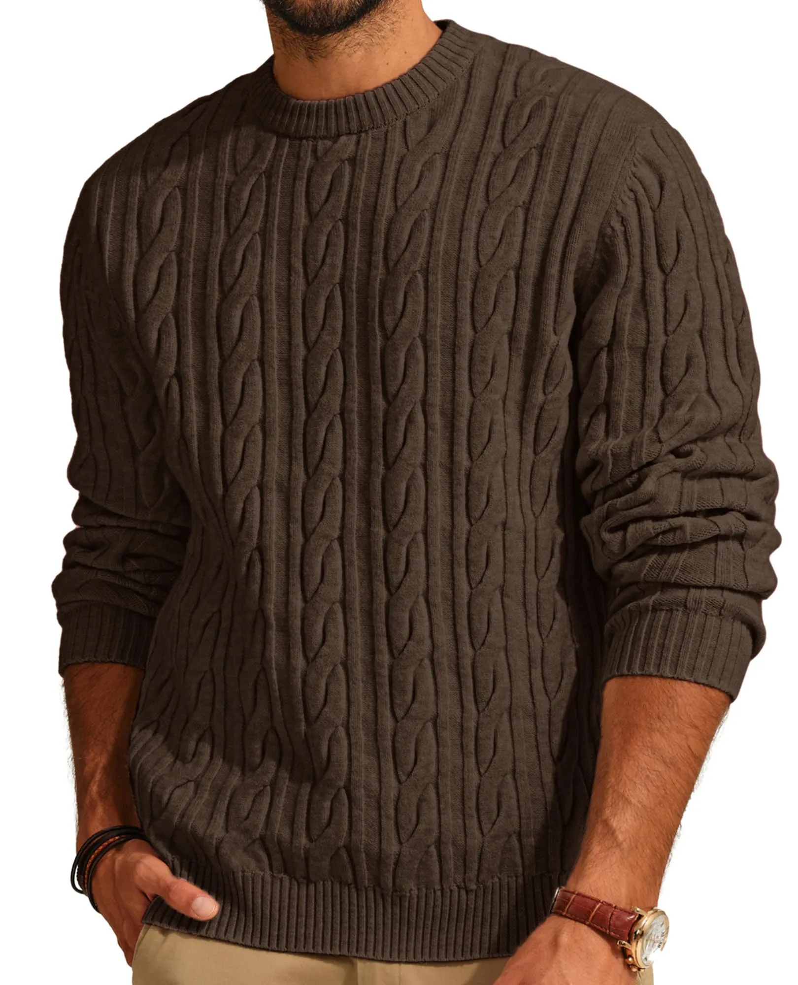 PJ PAUL JONES Mens Sweater Crewneck Cable Knit Pullover Sweater Casual Twist Textured Sweaters