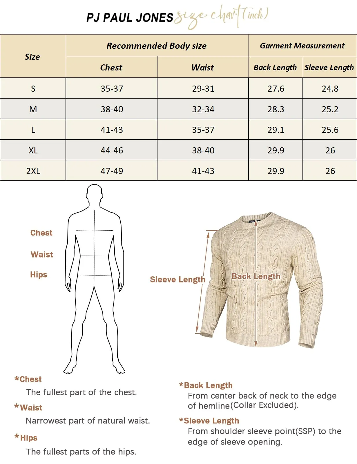 PJ PAUL JONES Mens Sweater Crewneck Cable Knit Pullover Sweater Casual Twist Textured Sweaters
