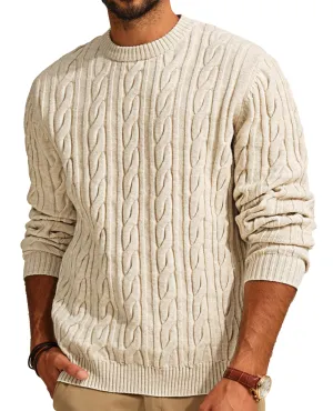 PJ PAUL JONES Mens Sweater Crewneck Cable Knit Pullover Sweater Casual Twist Textured Sweaters