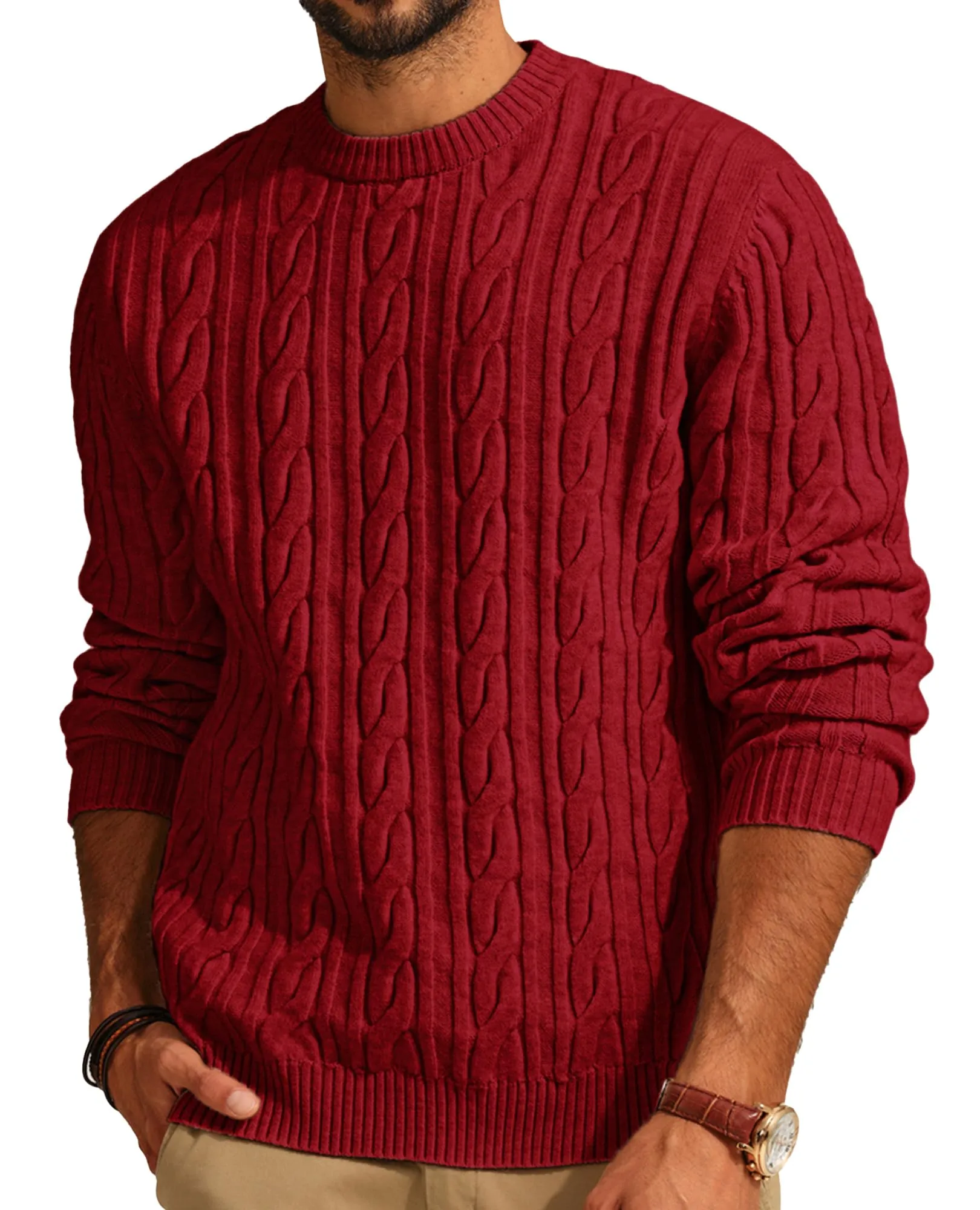 PJ PAUL JONES Mens Sweater Crewneck Cable Knit Pullover Sweater Casual Twist Textured Sweaters