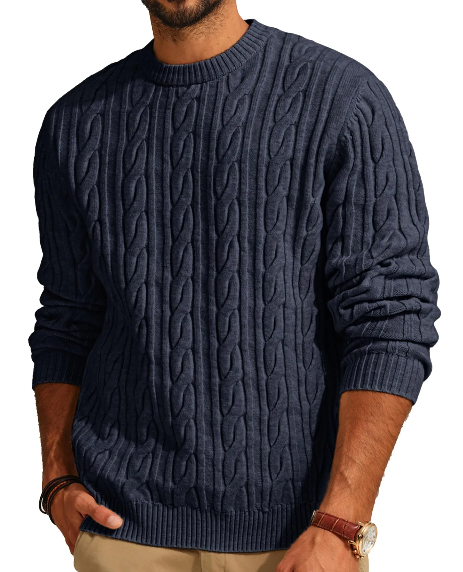 PJ PAUL JONES Mens Sweater Crewneck Cable Knit Pullover Sweater Casual Twist Textured Sweaters