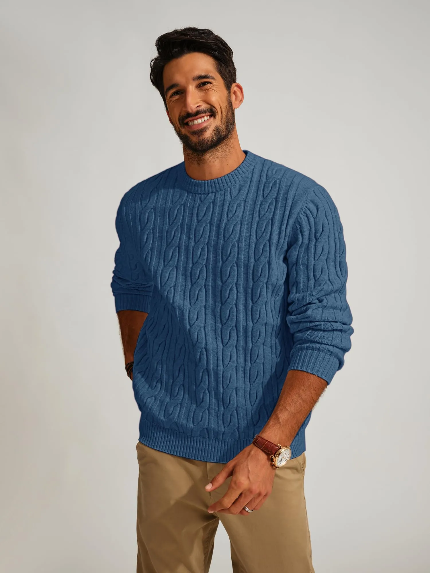 PJ PAUL JONES Mens Sweater Crewneck Cable Knit Pullover Sweater Casual Twist Textured Sweaters