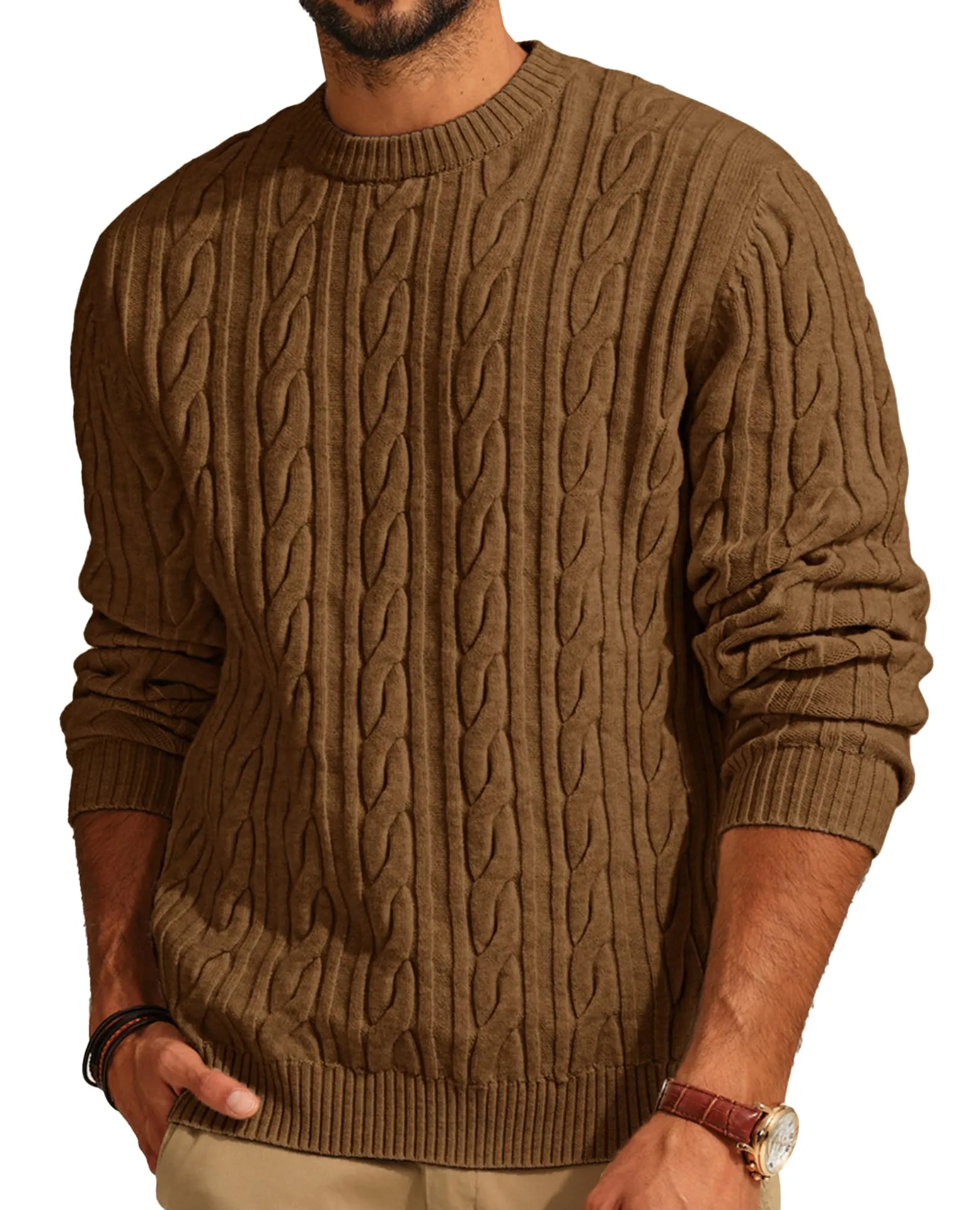 PJ PAUL JONES Mens Sweater Crewneck Cable Knit Pullover Sweater Casual Twist Textured Sweaters