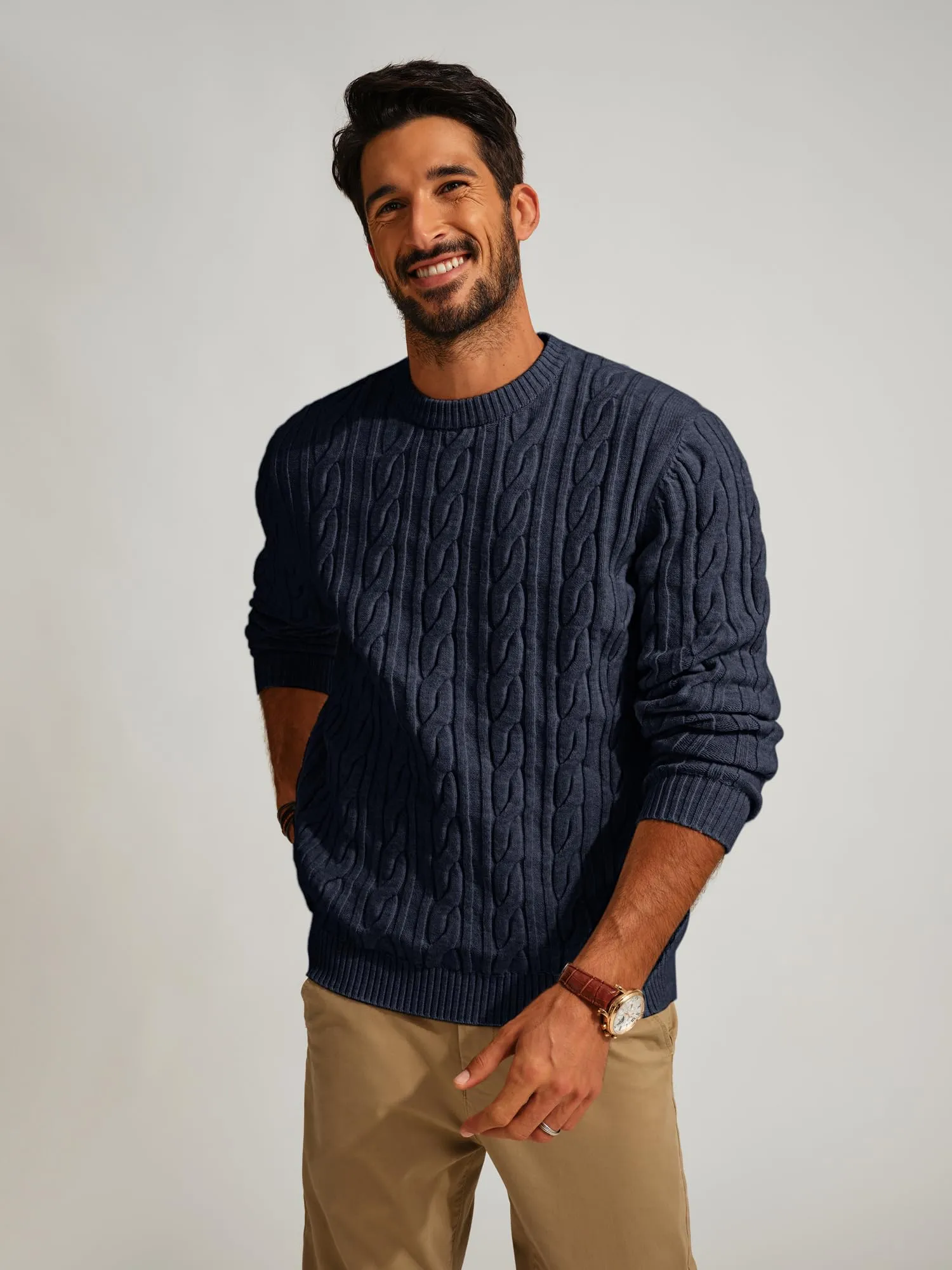 PJ PAUL JONES Mens Sweater Crewneck Cable Knit Pullover Sweater Casual Twist Textured Sweaters