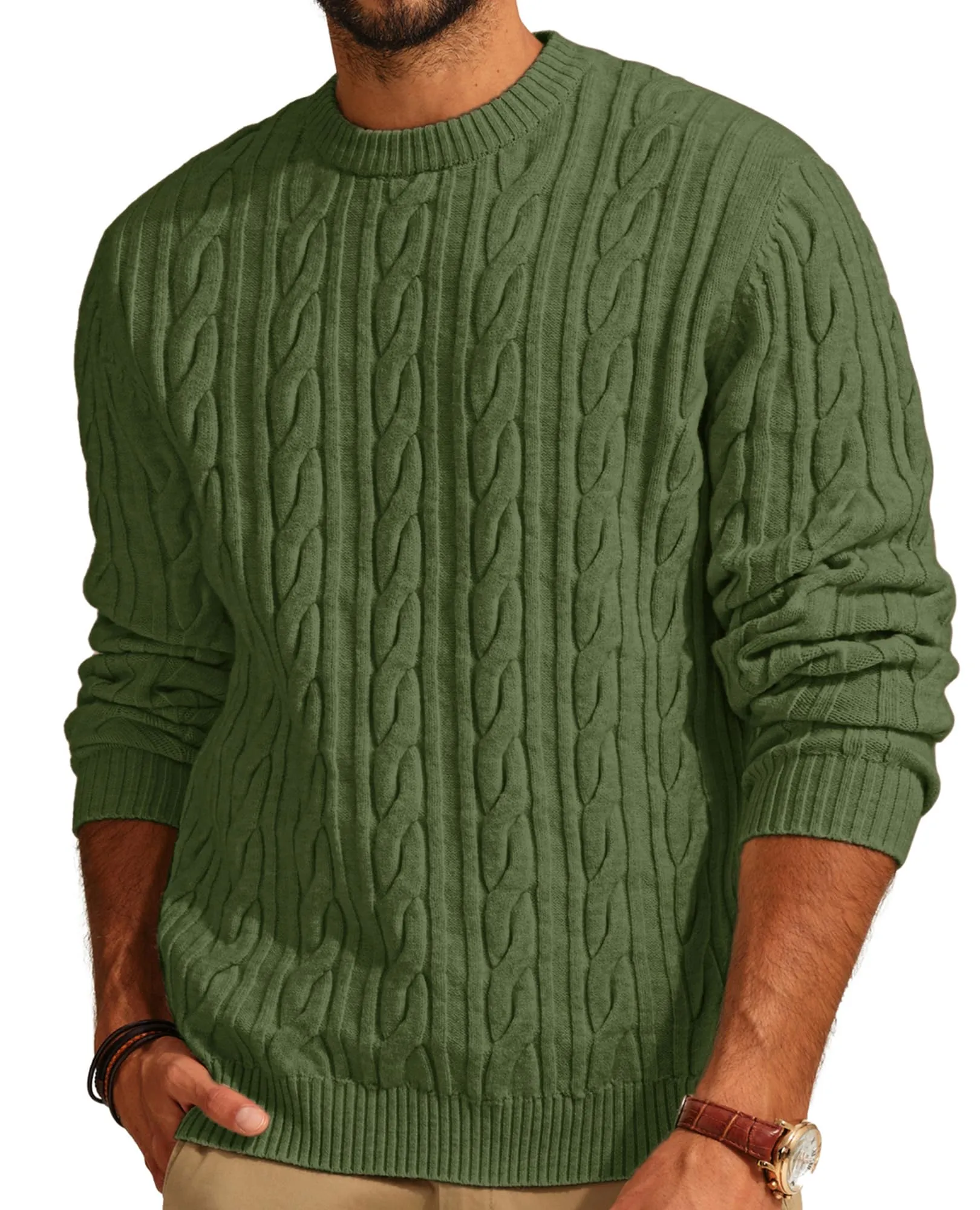 PJ PAUL JONES Mens Sweater Crewneck Cable Knit Pullover Sweater Casual Twist Textured Sweaters