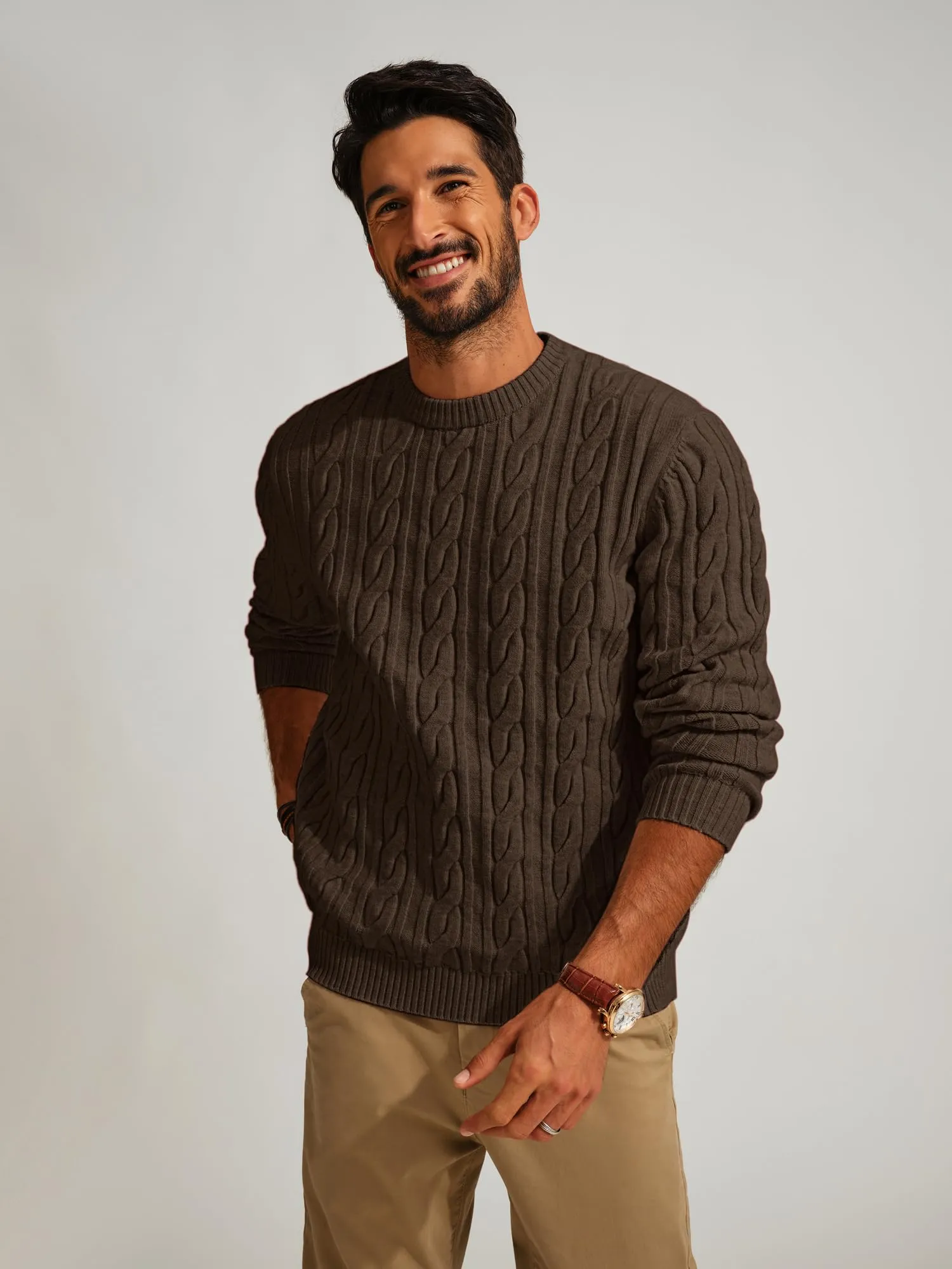 PJ PAUL JONES Mens Sweater Crewneck Cable Knit Pullover Sweater Casual Twist Textured Sweaters