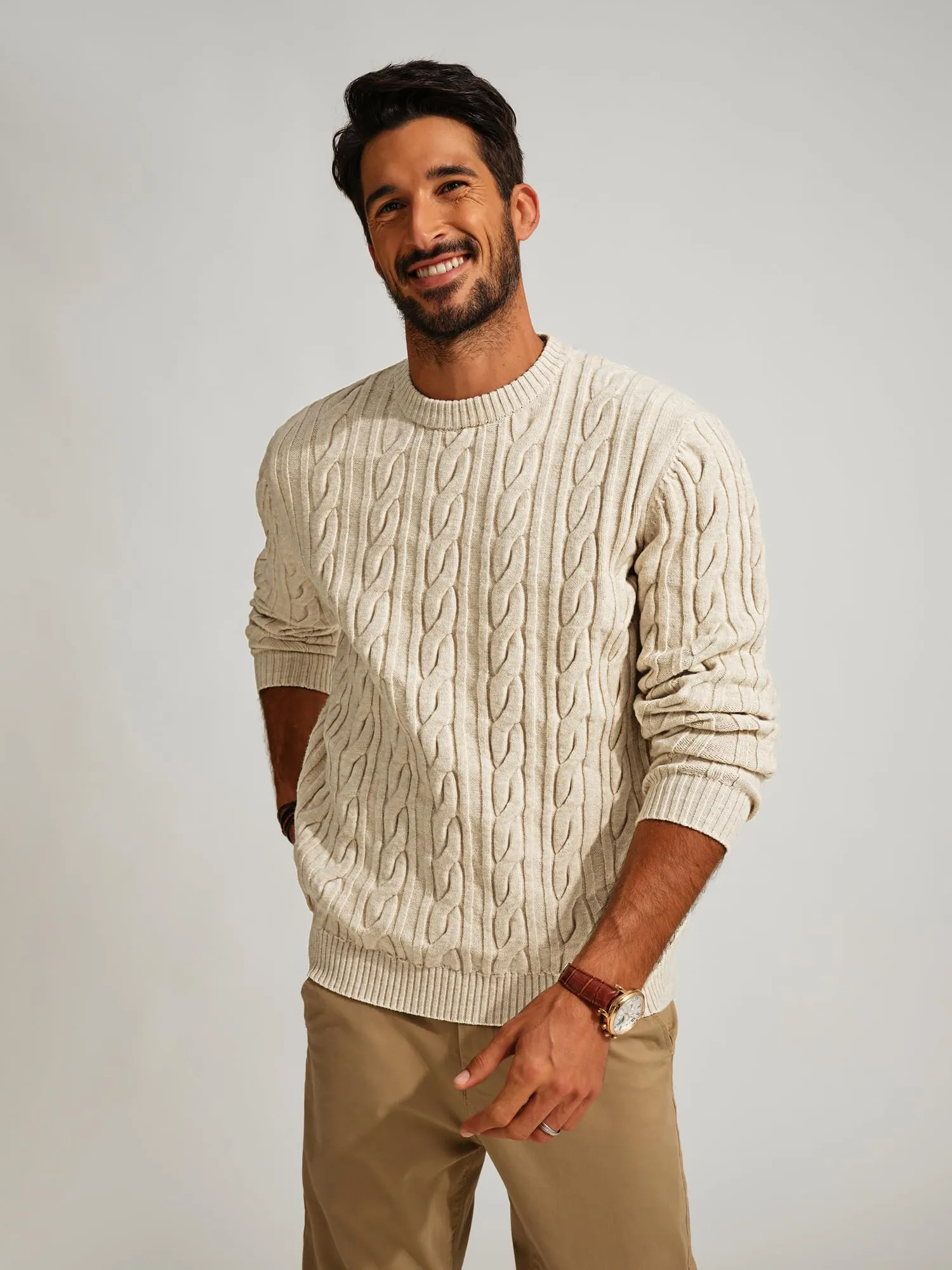 PJ PAUL JONES Mens Sweater Crewneck Cable Knit Pullover Sweater Casual Twist Textured Sweaters