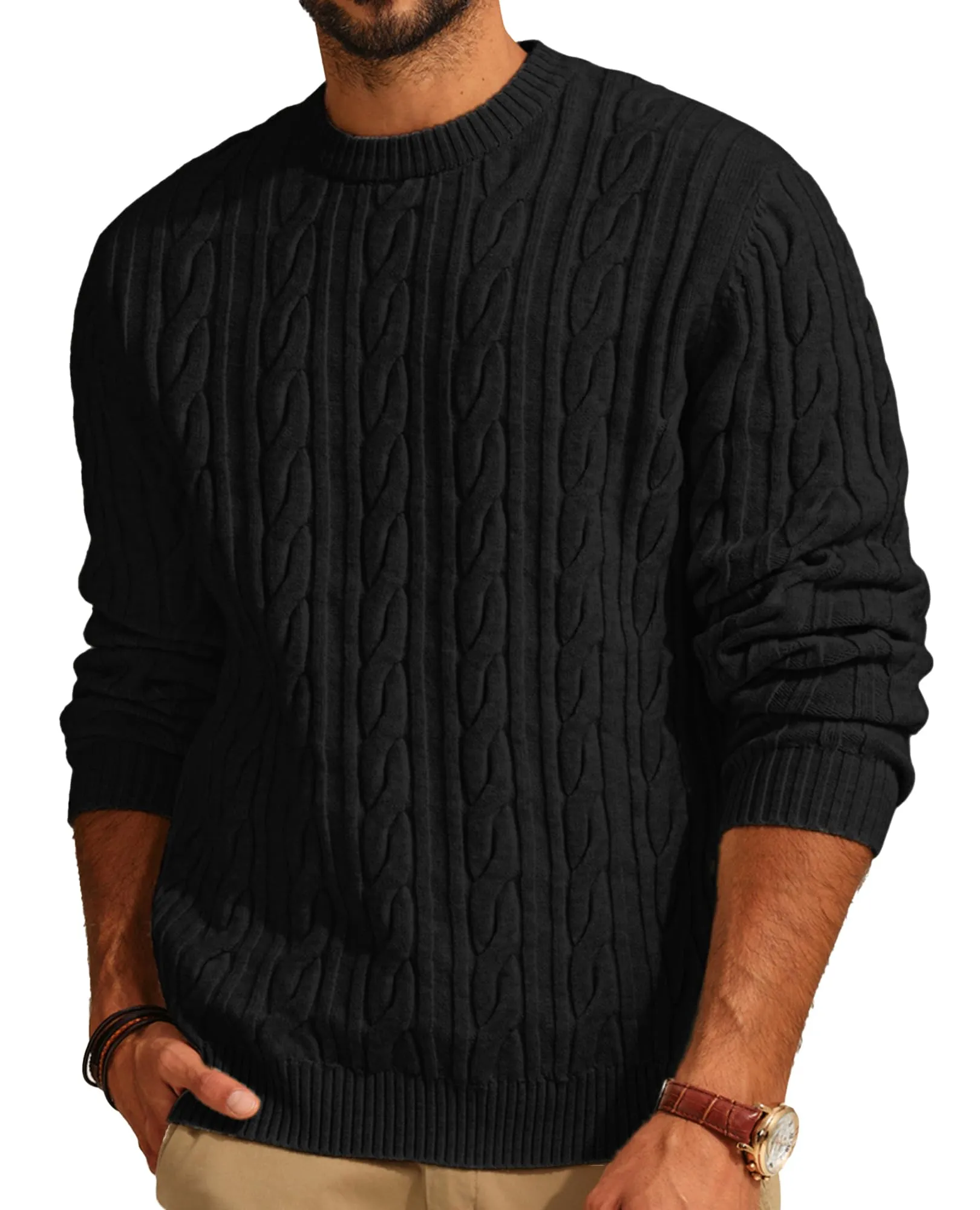 PJ PAUL JONES Mens Sweater Crewneck Cable Knit Pullover Sweater Casual Twist Textured Sweaters