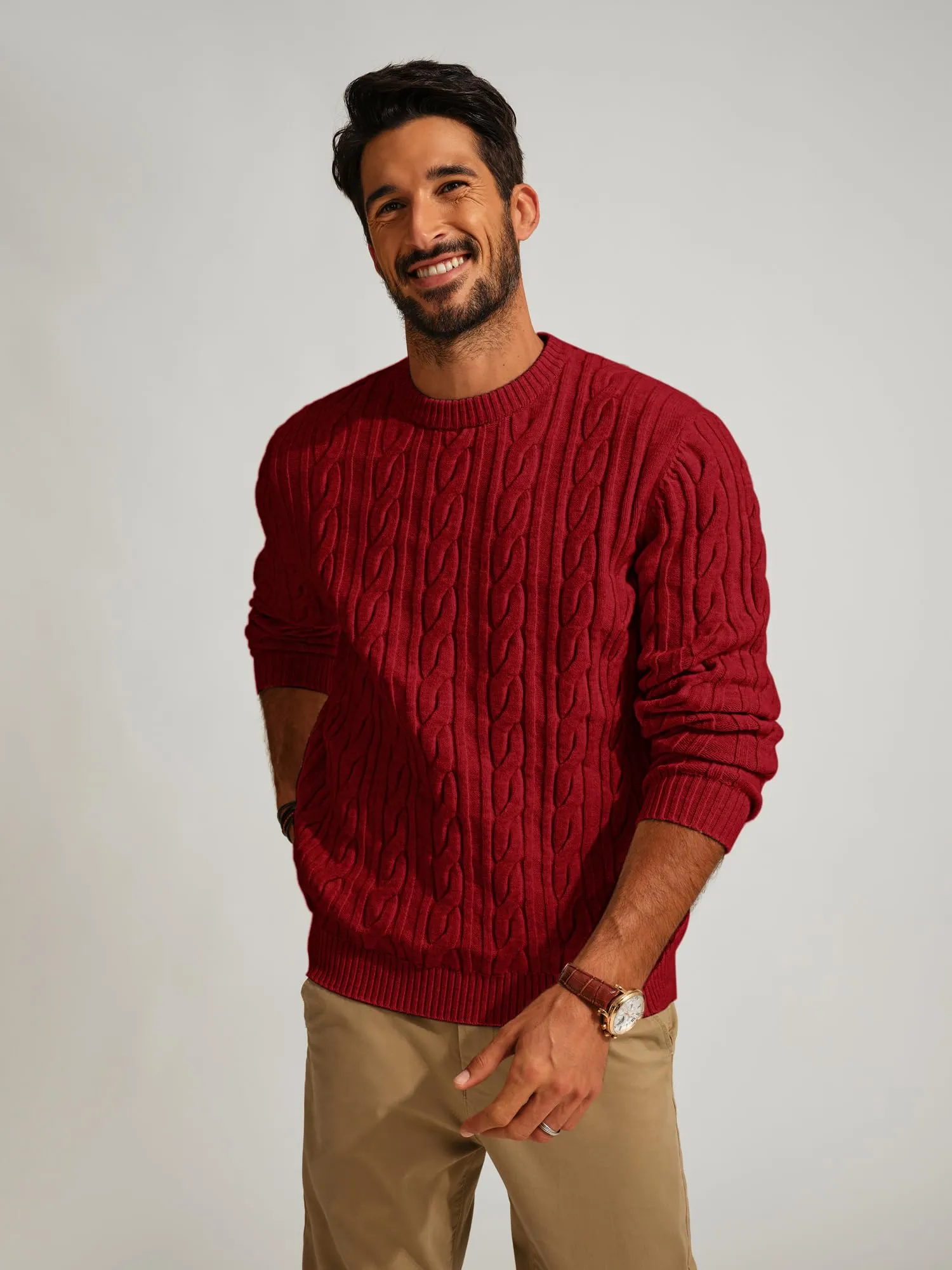 PJ PAUL JONES Mens Sweater Crewneck Cable Knit Pullover Sweater Casual Twist Textured Sweaters
