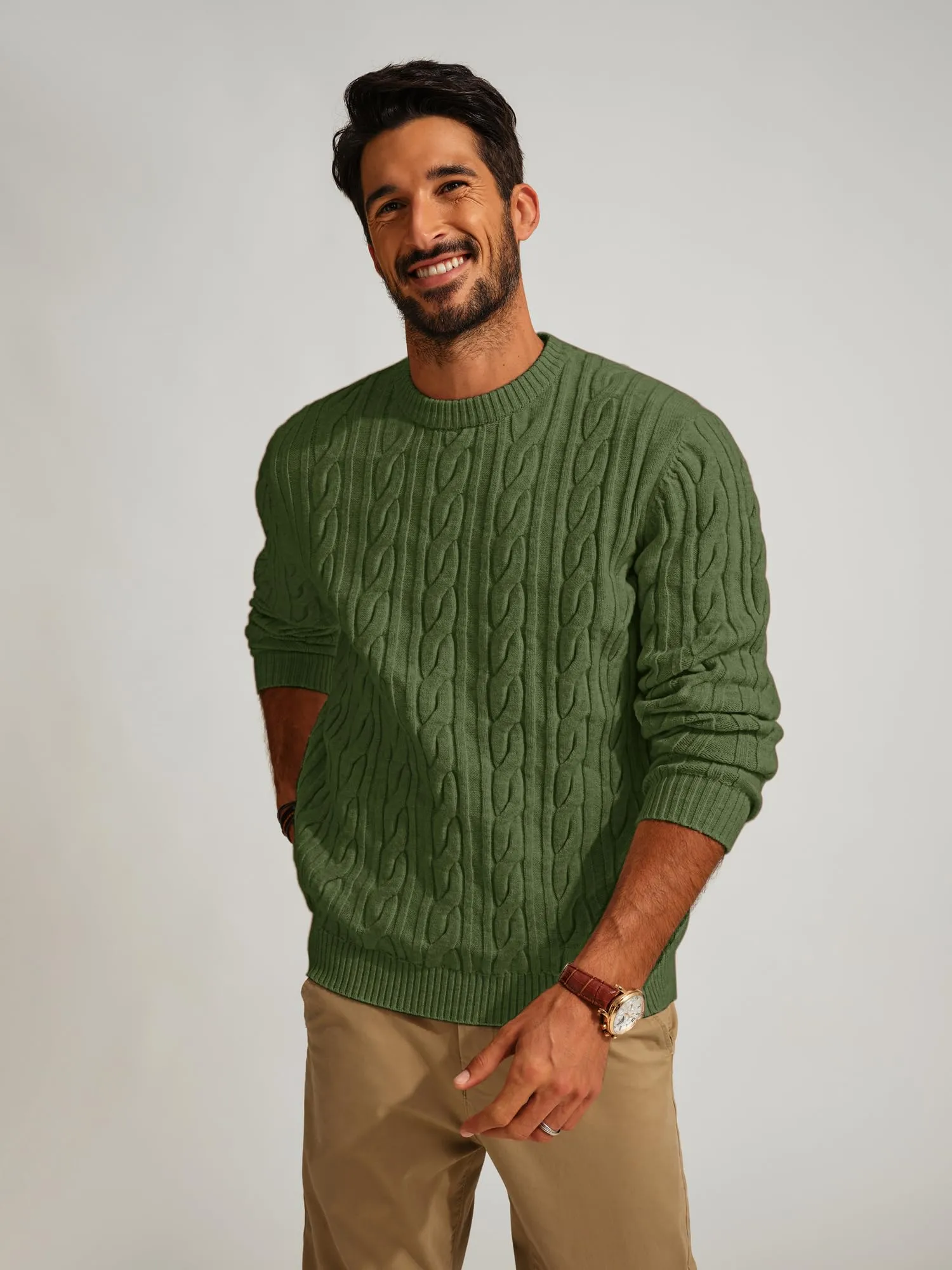 PJ PAUL JONES Mens Sweater Crewneck Cable Knit Pullover Sweater Casual Twist Textured Sweaters