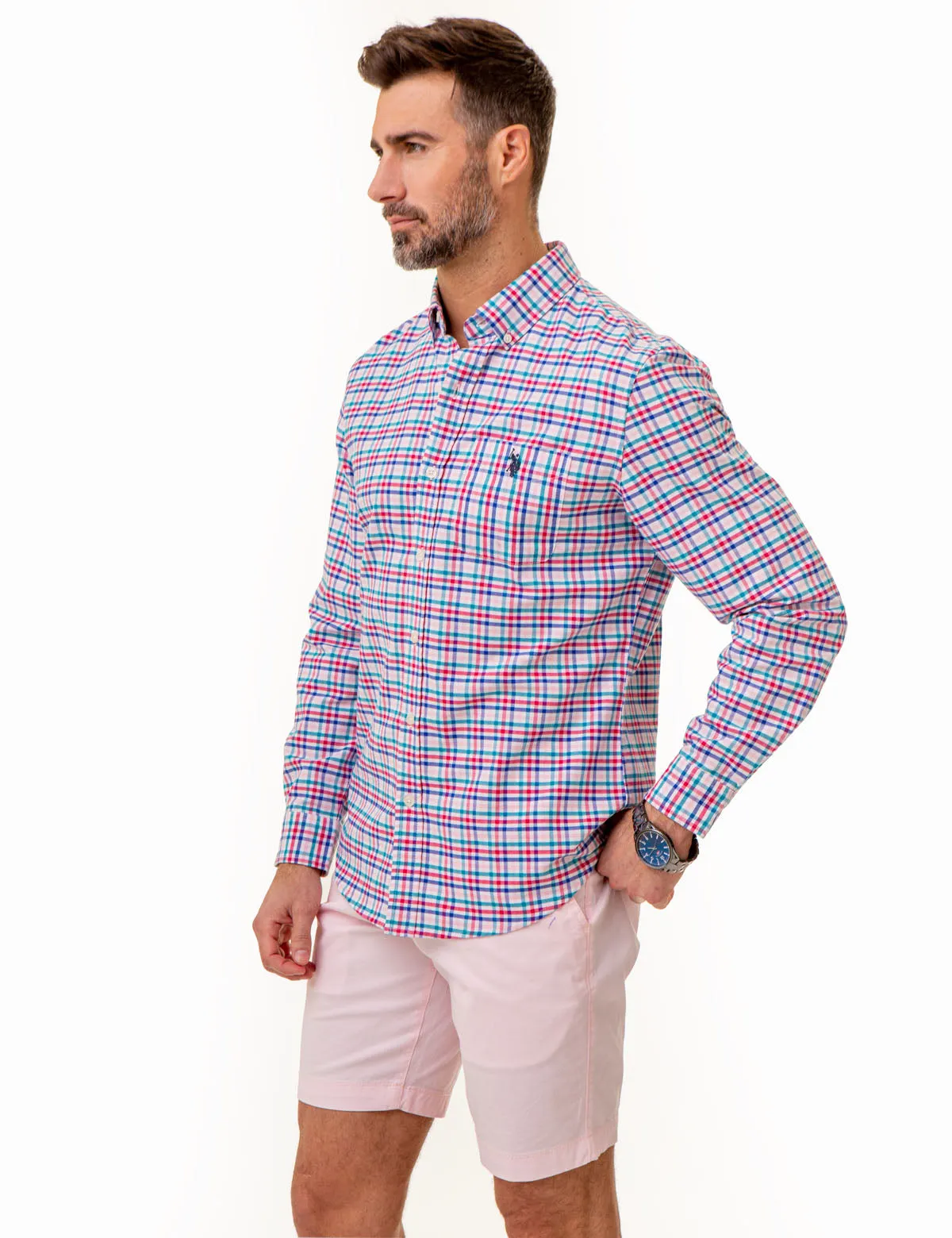 PLAID LONG SLEEVE OXFORD SHIRT