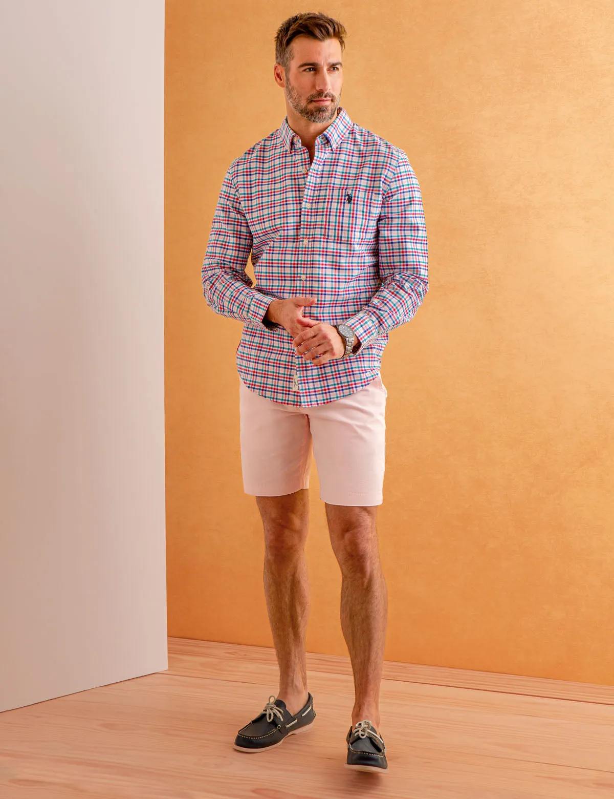 PLAID LONG SLEEVE OXFORD SHIRT