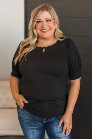 Please & Thanks Puff Sleeve Top- Black