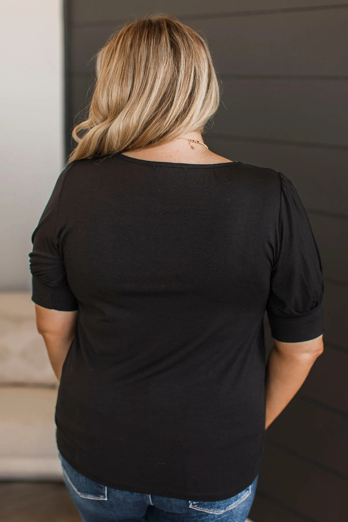 Please & Thanks Puff Sleeve Top- Black