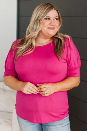 Please & Thanks Puff Sleeve Top- Fuchsia