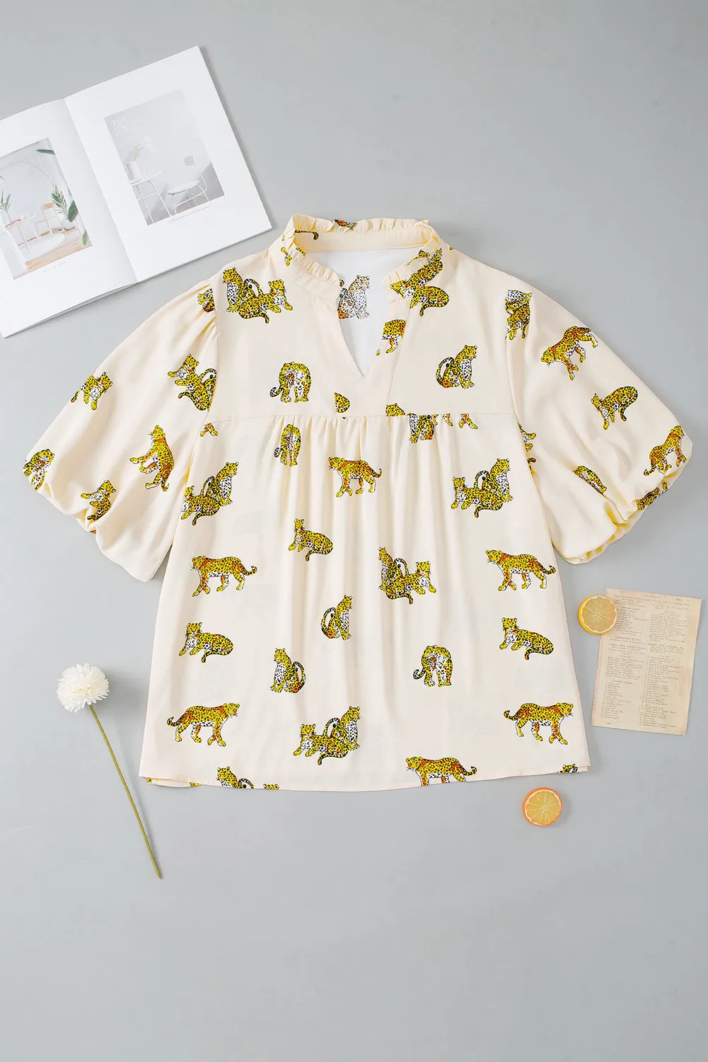 Plus Size Cheetah Puff Blouse
