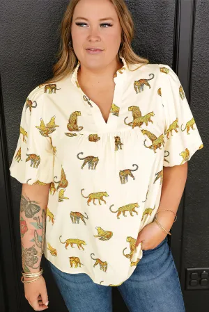 Plus Size Cheetah Puff Blouse