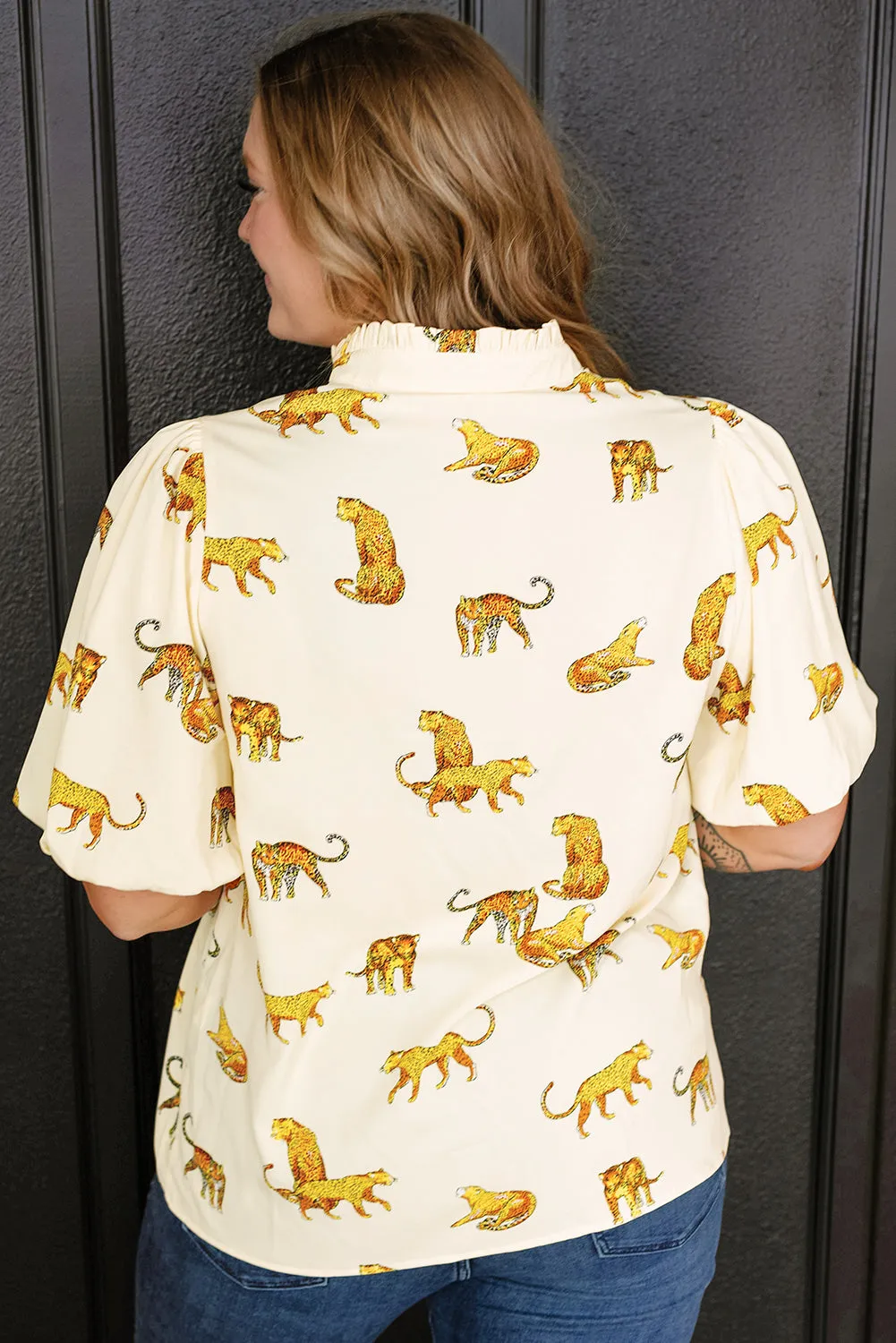Plus Size Cheetah Puff Blouse