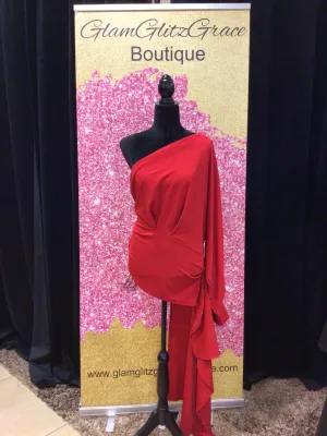 Plus Size Red One Shoulder Asymmetrical Top With Drape