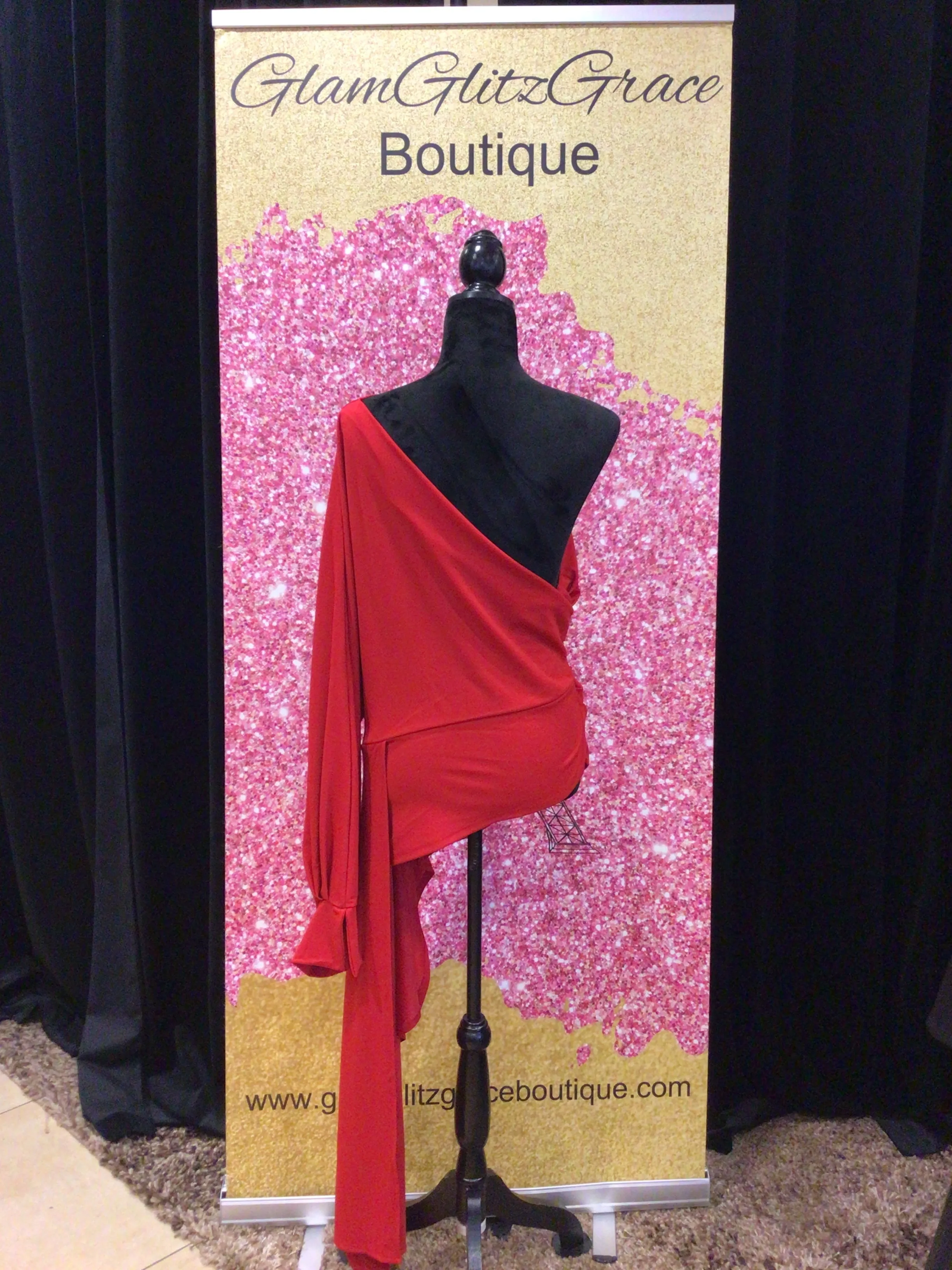 Plus Size Red One Shoulder Asymmetrical Top With Drape