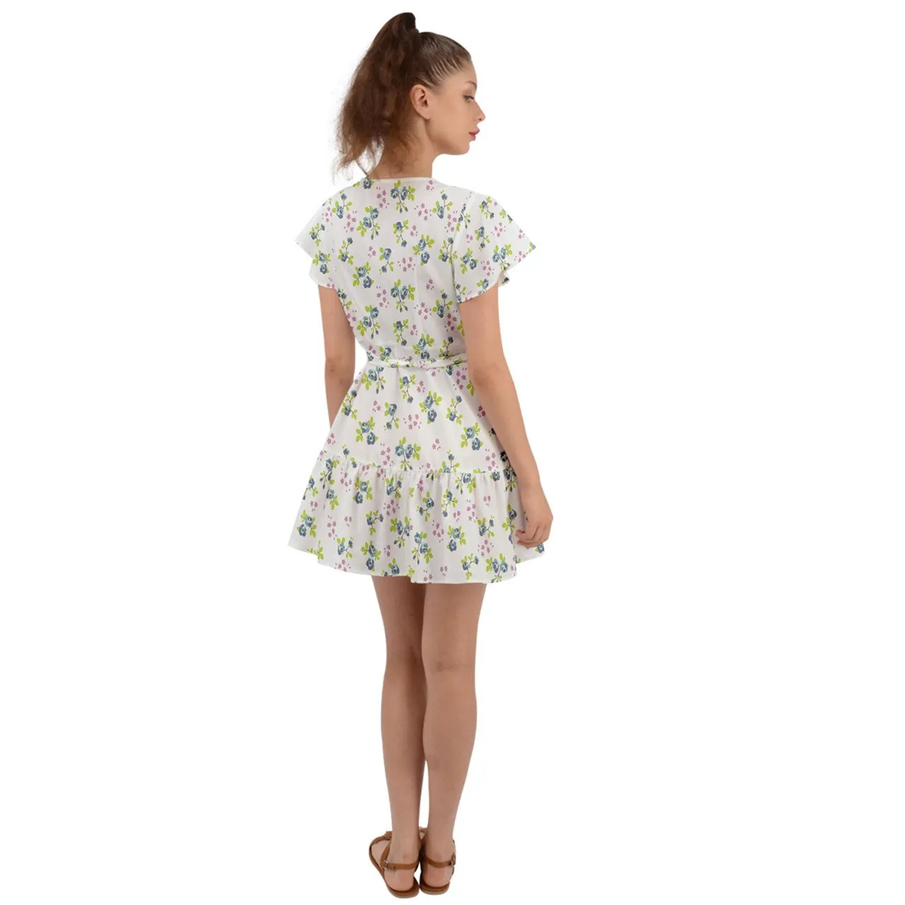 Powder Blue Bell Flutter Sleeve Wrap Dress