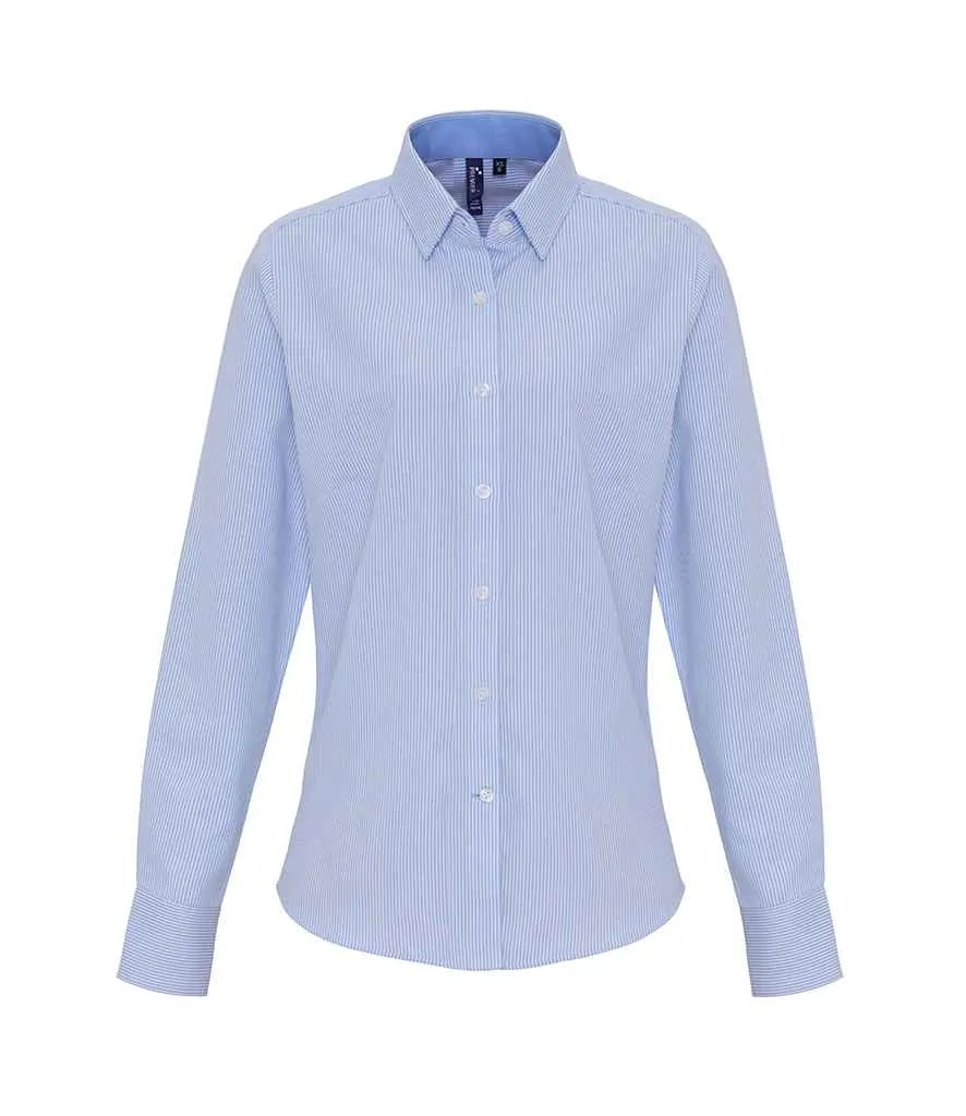 Premier Ladies Long Sleeve Striped Oxford Shirt