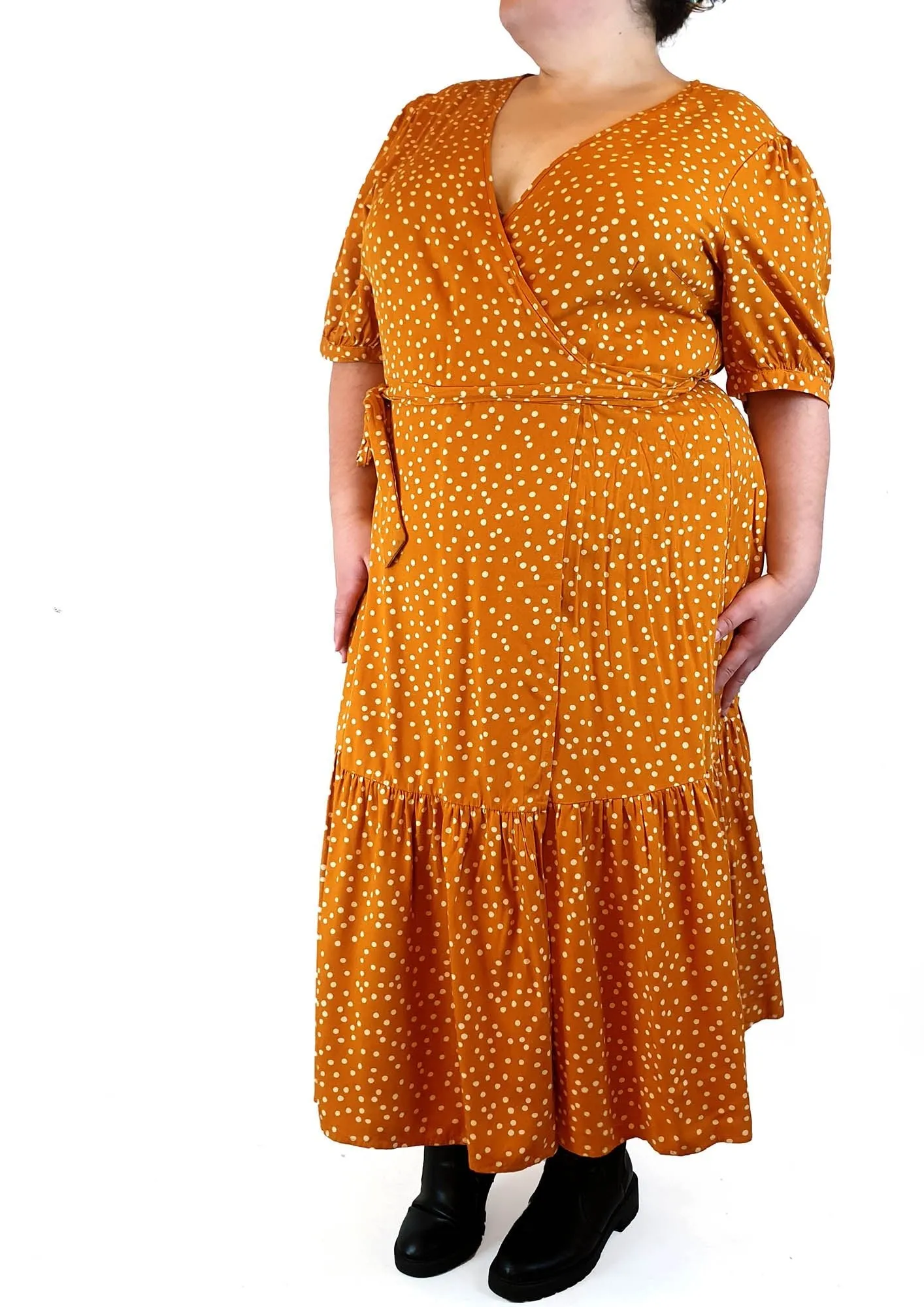 Princess Highway olivia spot wrap dress in gold size 20