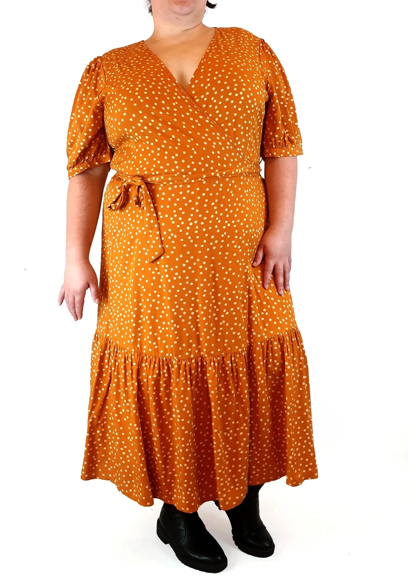 Princess Highway olivia spot wrap dress in gold size 20