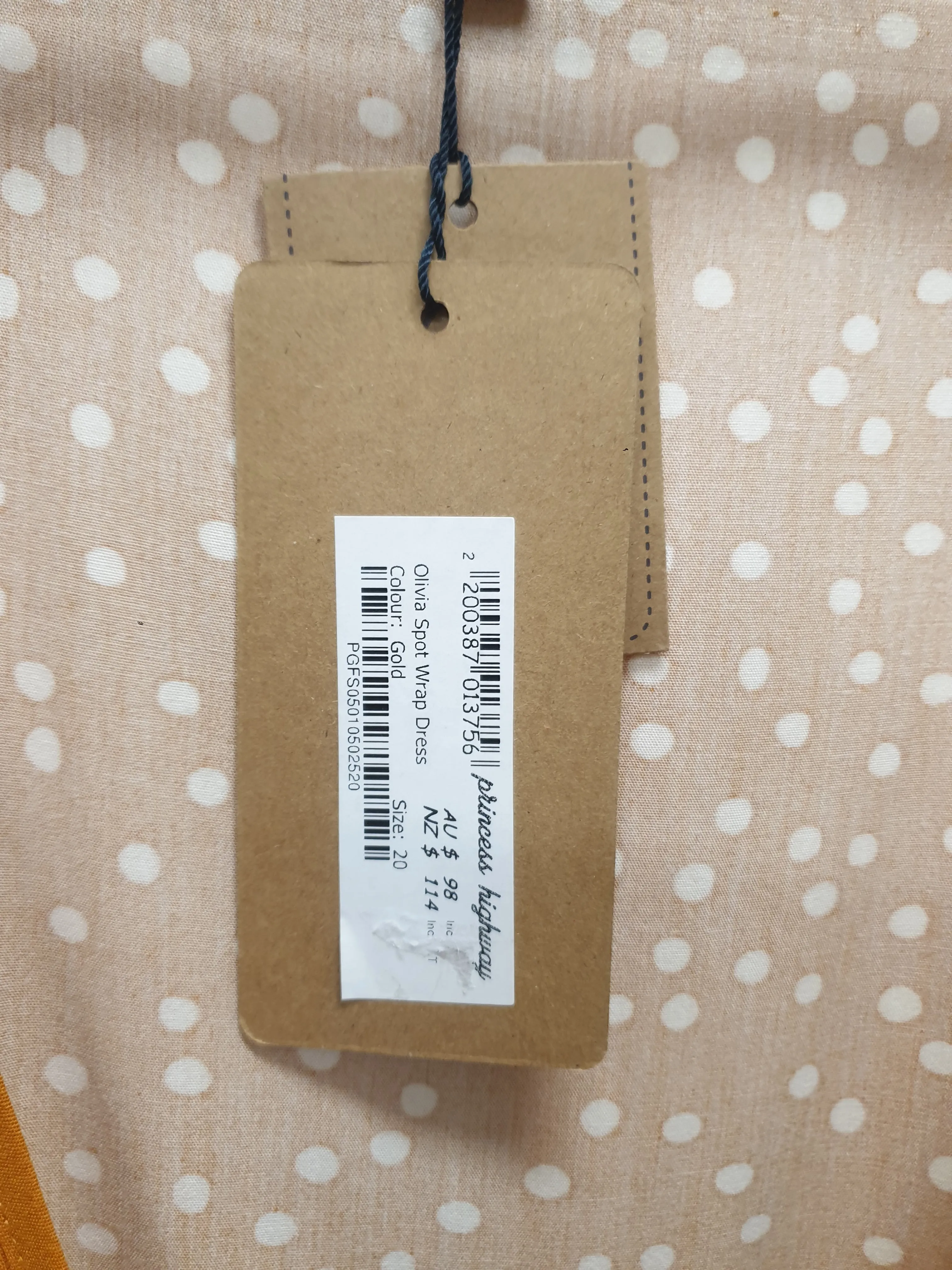 Princess Highway olivia spot wrap dress in gold size 20
