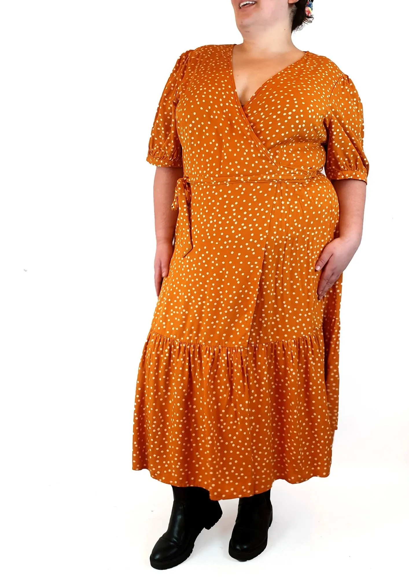 Princess Highway olivia spot wrap dress in gold size 20