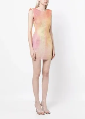 Printed Mesh Hotfix Mini Dress (Multi)