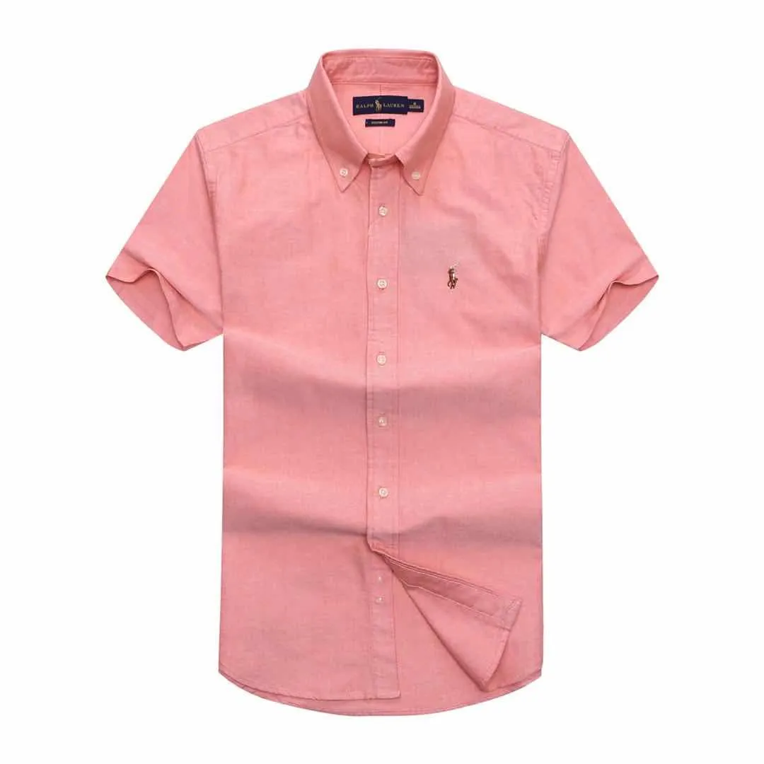 PRL Custom Fit Short Sleeve Button Down Oxford Shirt- Orange