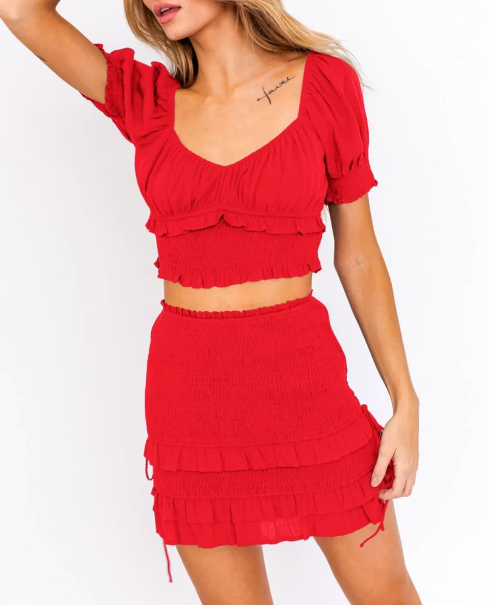 Puff Short Sleeve Smock Peasant Crop Top
