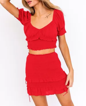 Puff Short Sleeve Smock Peasant Crop Top