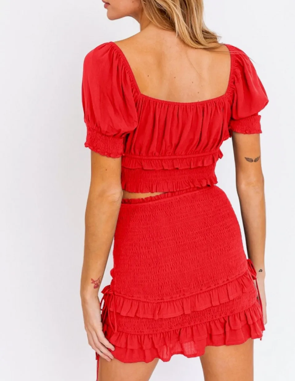 Puff Short Sleeve Smock Peasant Crop Top